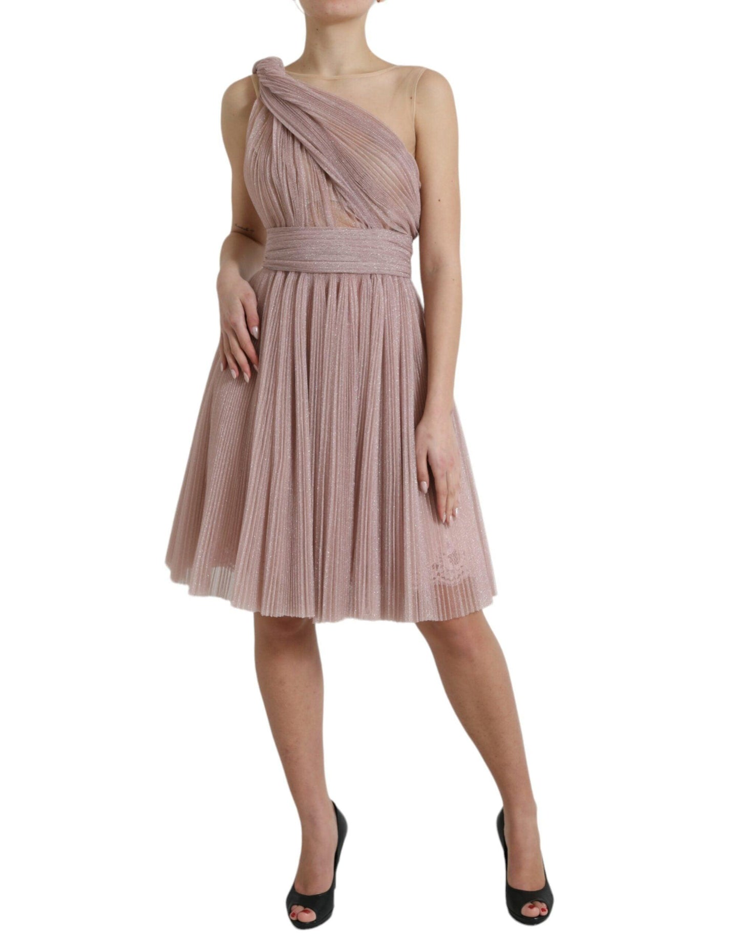 Dolce & Gabbana Lilac One-Shoulder Pleated Designer Dress - Arichezz.store