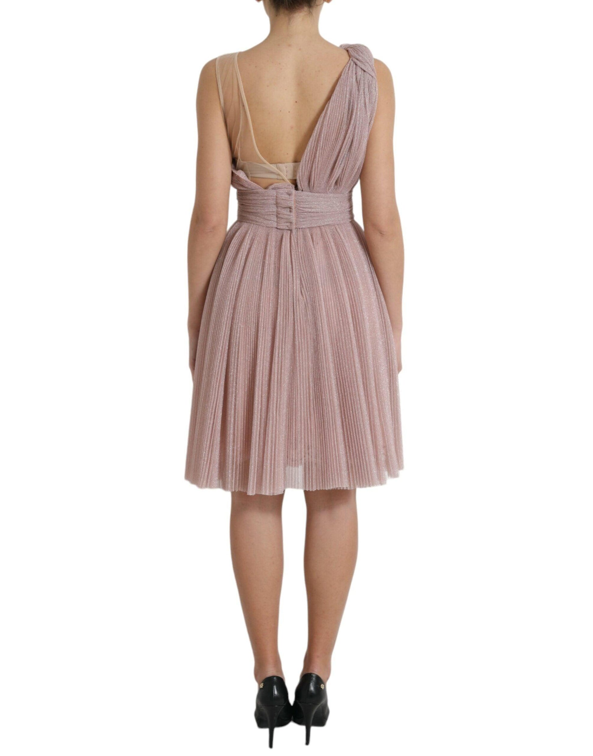 Dolce & Gabbana Lilac One-Shoulder Pleated Designer Dress - Arichezz.store