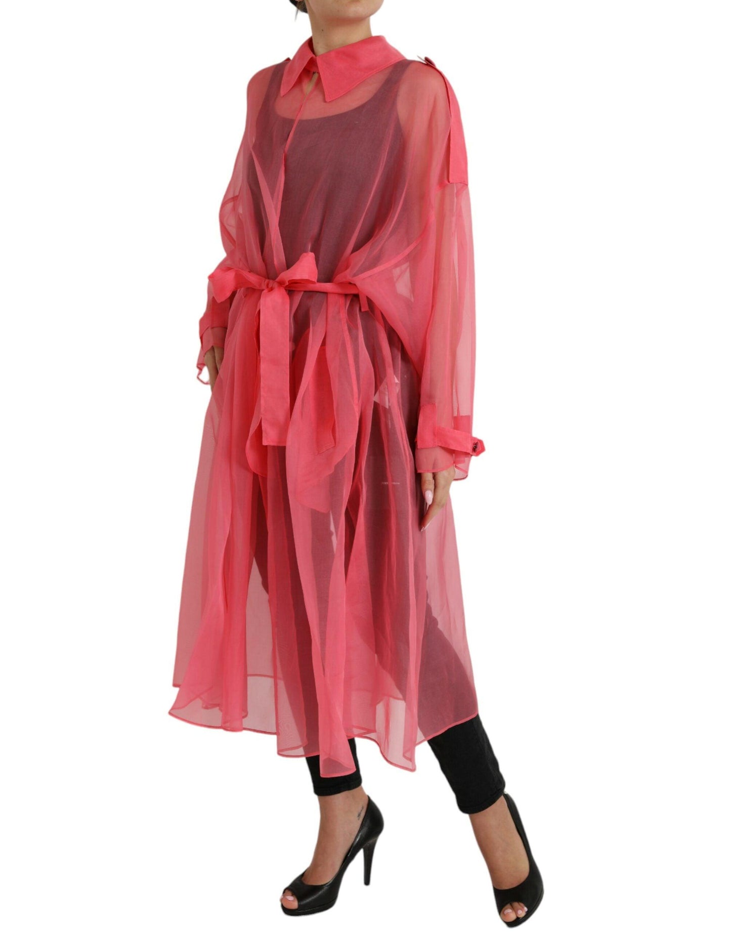 Dolce & Gabbana Elegant Pink Silk Long Jacket - Arichezz.store