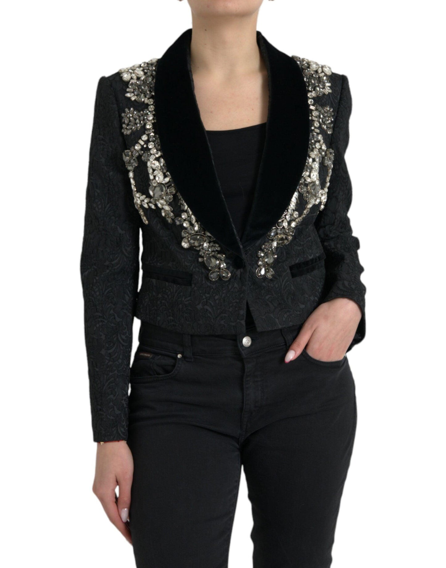 Dolce & Gabbana Elegant Embellished Black Overcoat Jacket - Arichezz.store