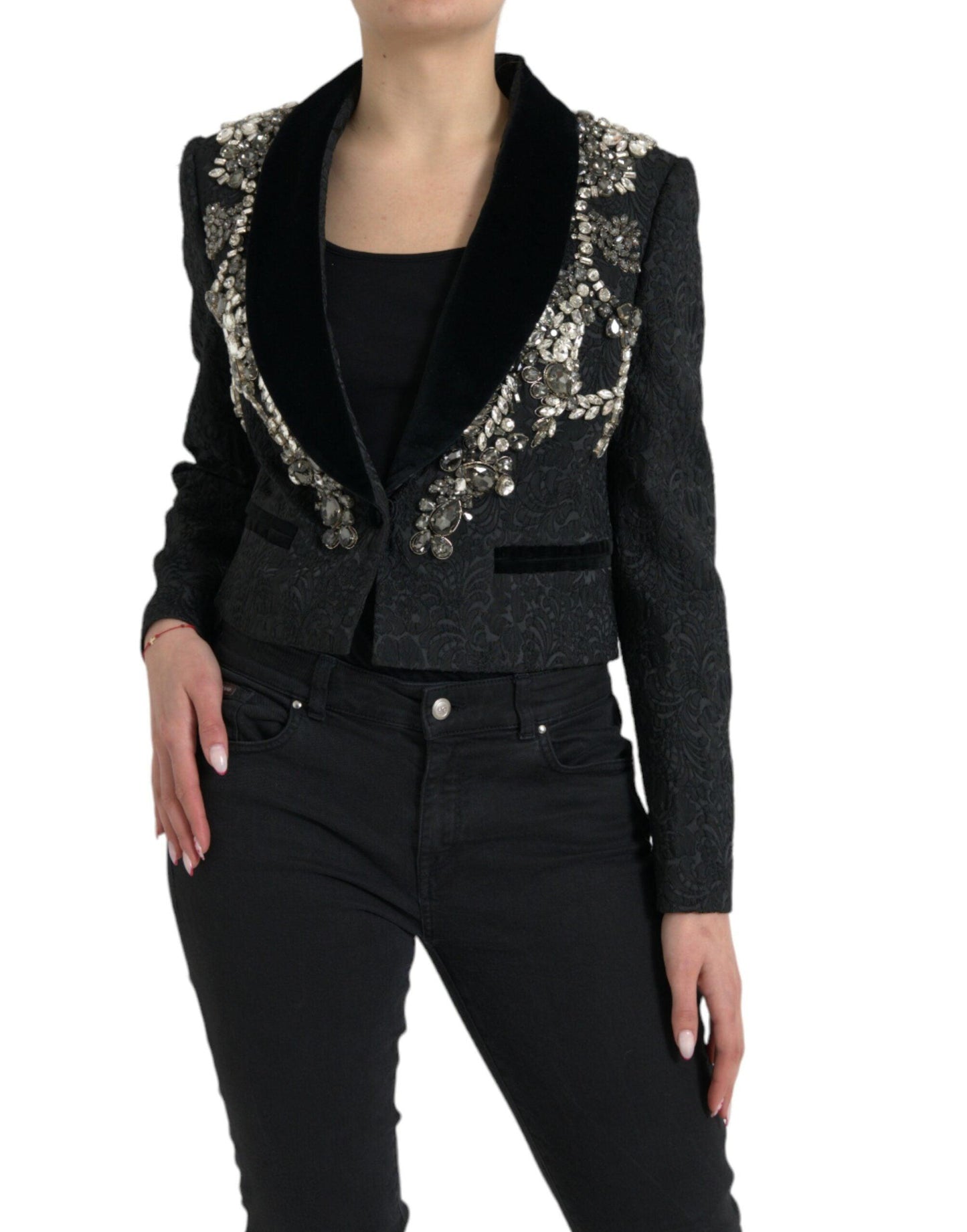 Dolce & Gabbana Elegant Embellished Black Overcoat Jacket - Arichezz.store