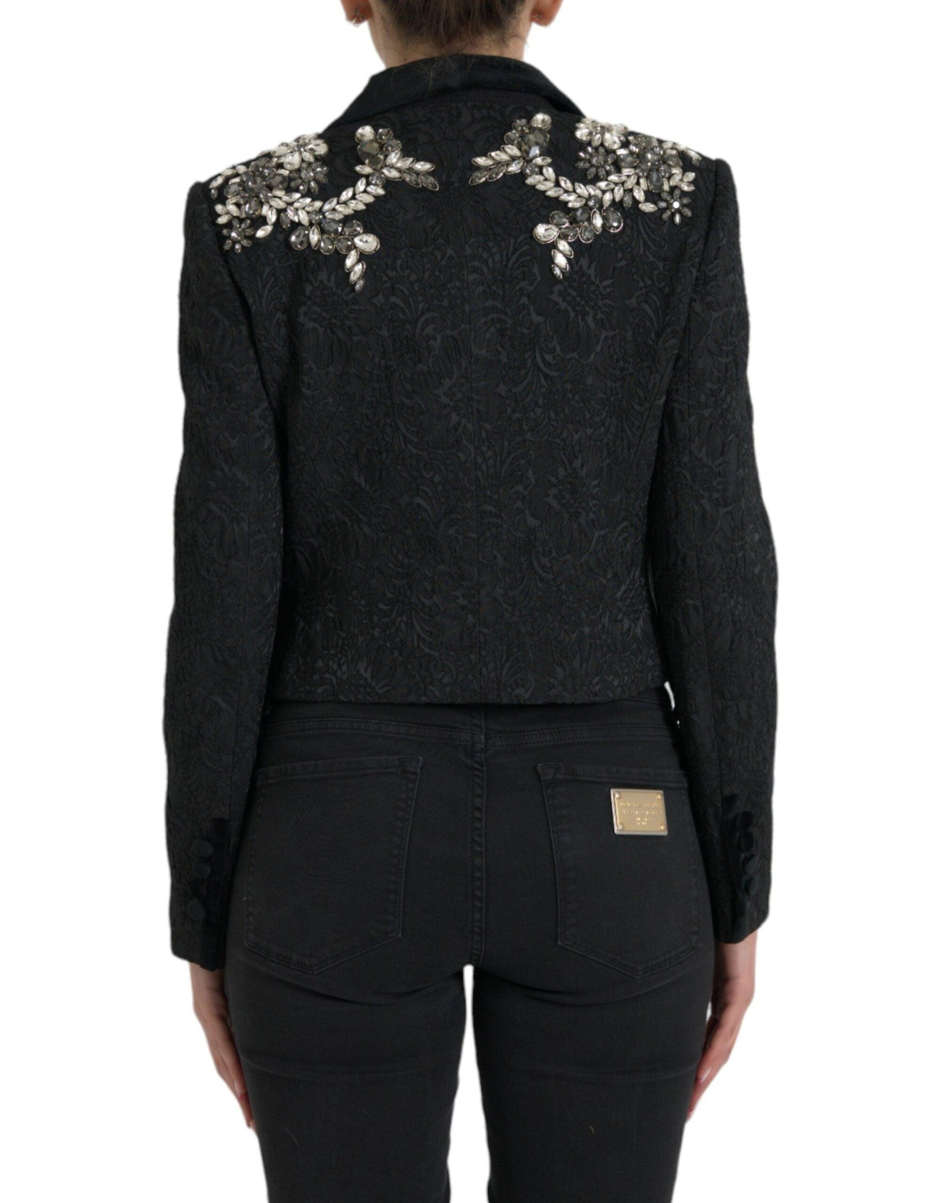 Dolce & Gabbana Elegant Embellished Black Overcoat Jacket - Arichezz.store