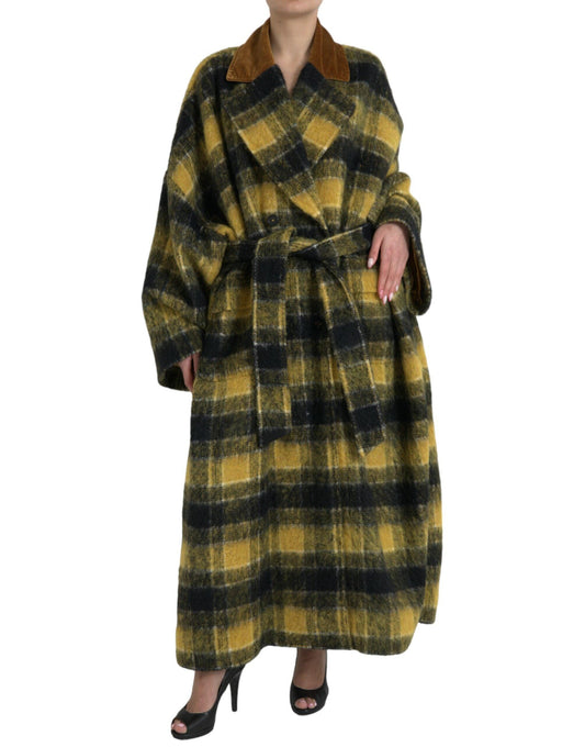 Dolce & Gabbana Sunny Yellow Checkered Long Trench Coat - Arichezz.store