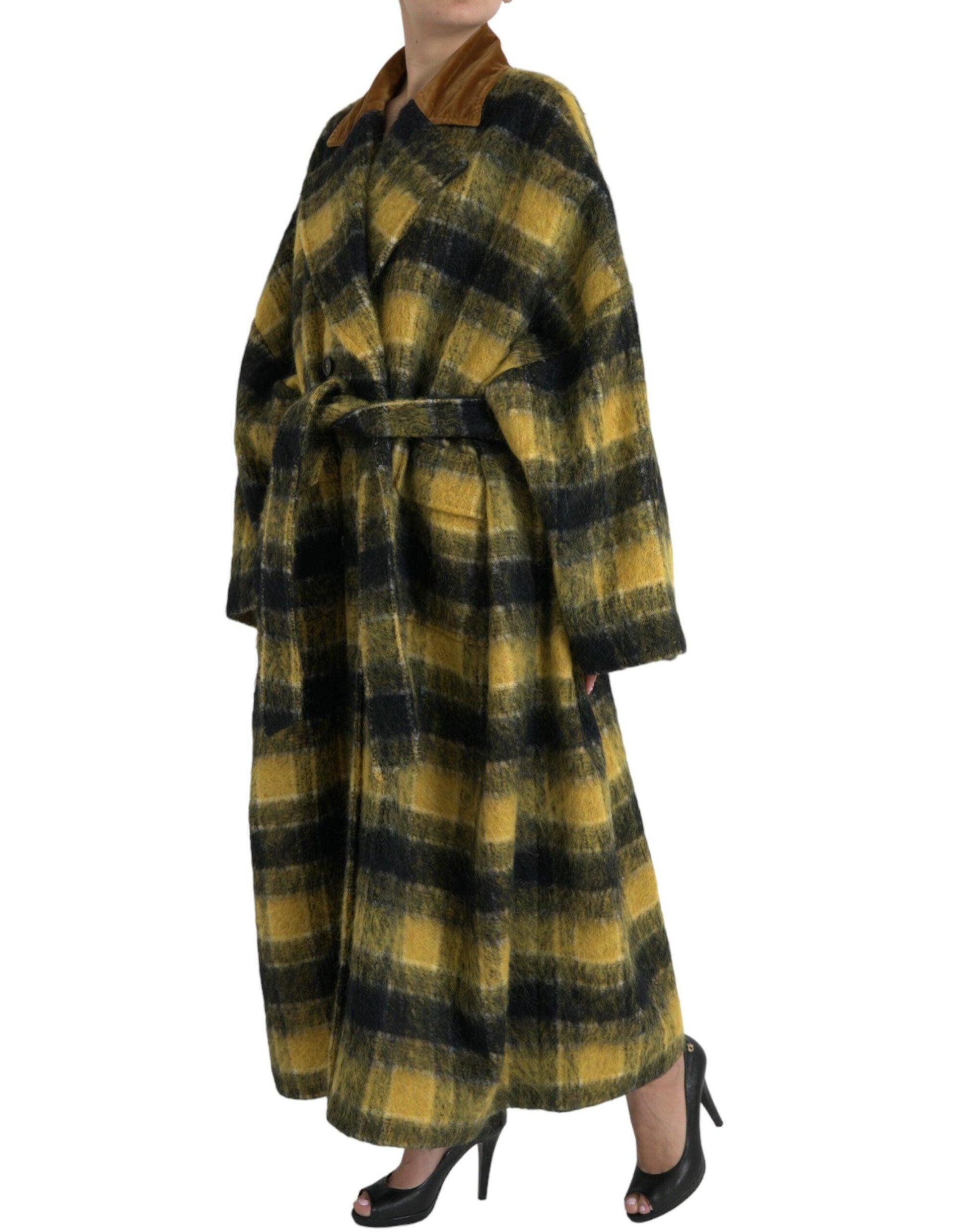 Dolce & Gabbana Sunny Yellow Checkered Long Trench Coat - Arichezz.store