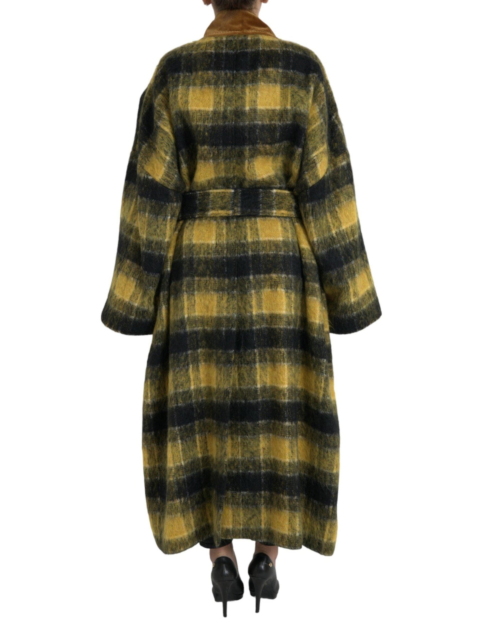 Dolce & Gabbana Sunny Yellow Checkered Long Trench Coat - Arichezz.store