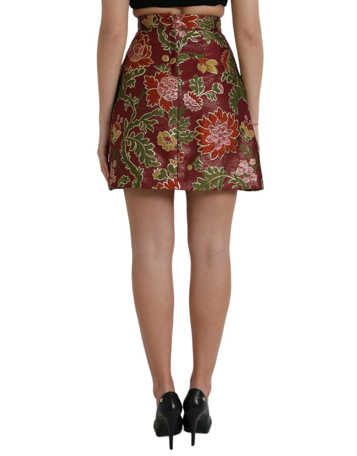 Dolce & Gabbana Maroon Floral Jacquard Mini Skirt - Arichezz.store