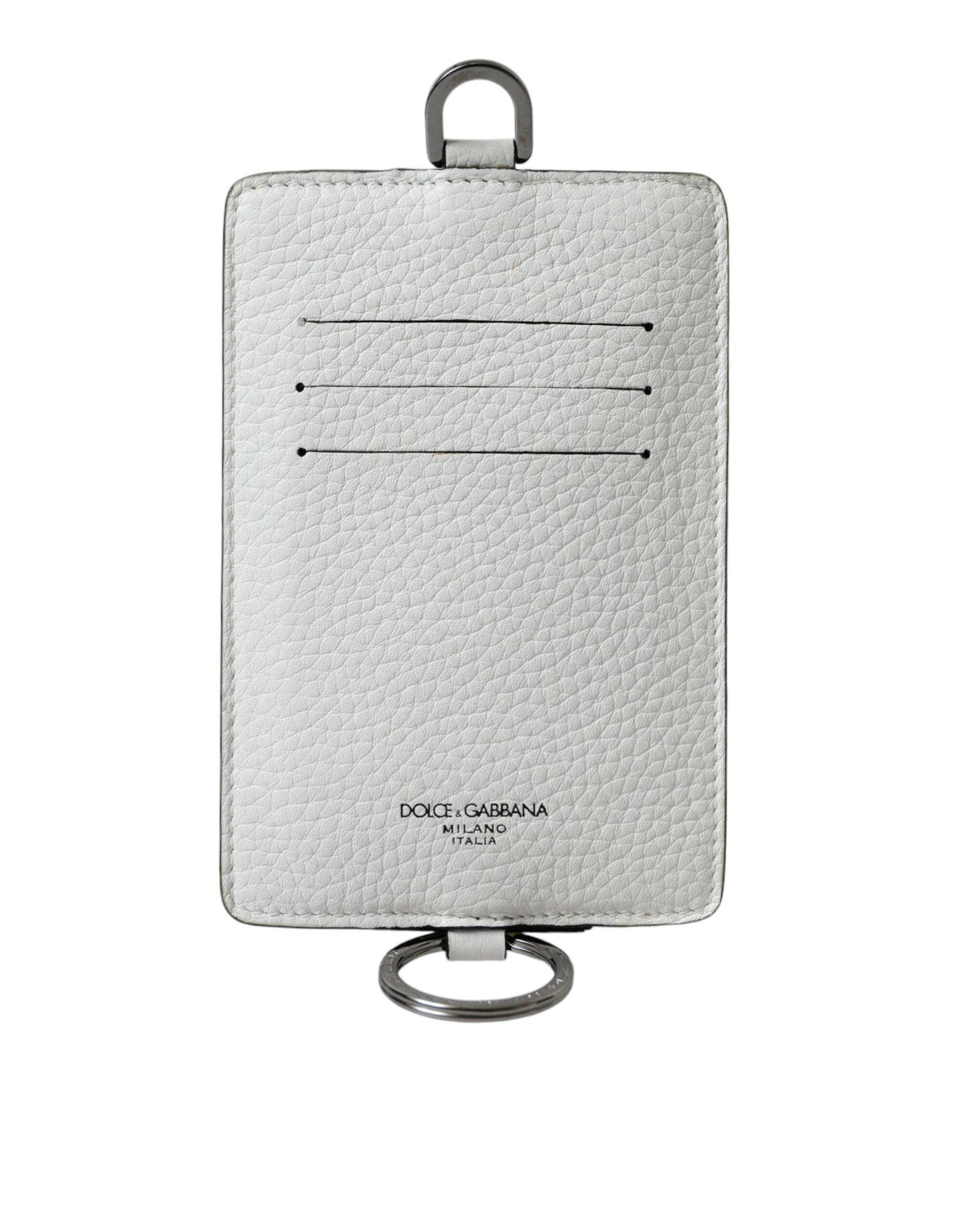 Dolce & Gabbana White Calf Leather Lanyard Logo Card Holder Wallet - Arichezz.store