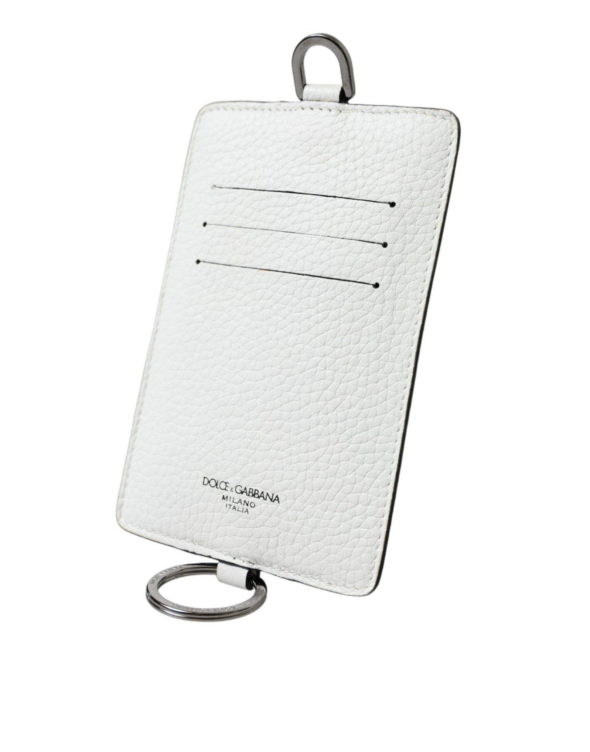 Dolce & Gabbana White Calf Leather Lanyard Logo Card Holder Wallet - Arichezz.store