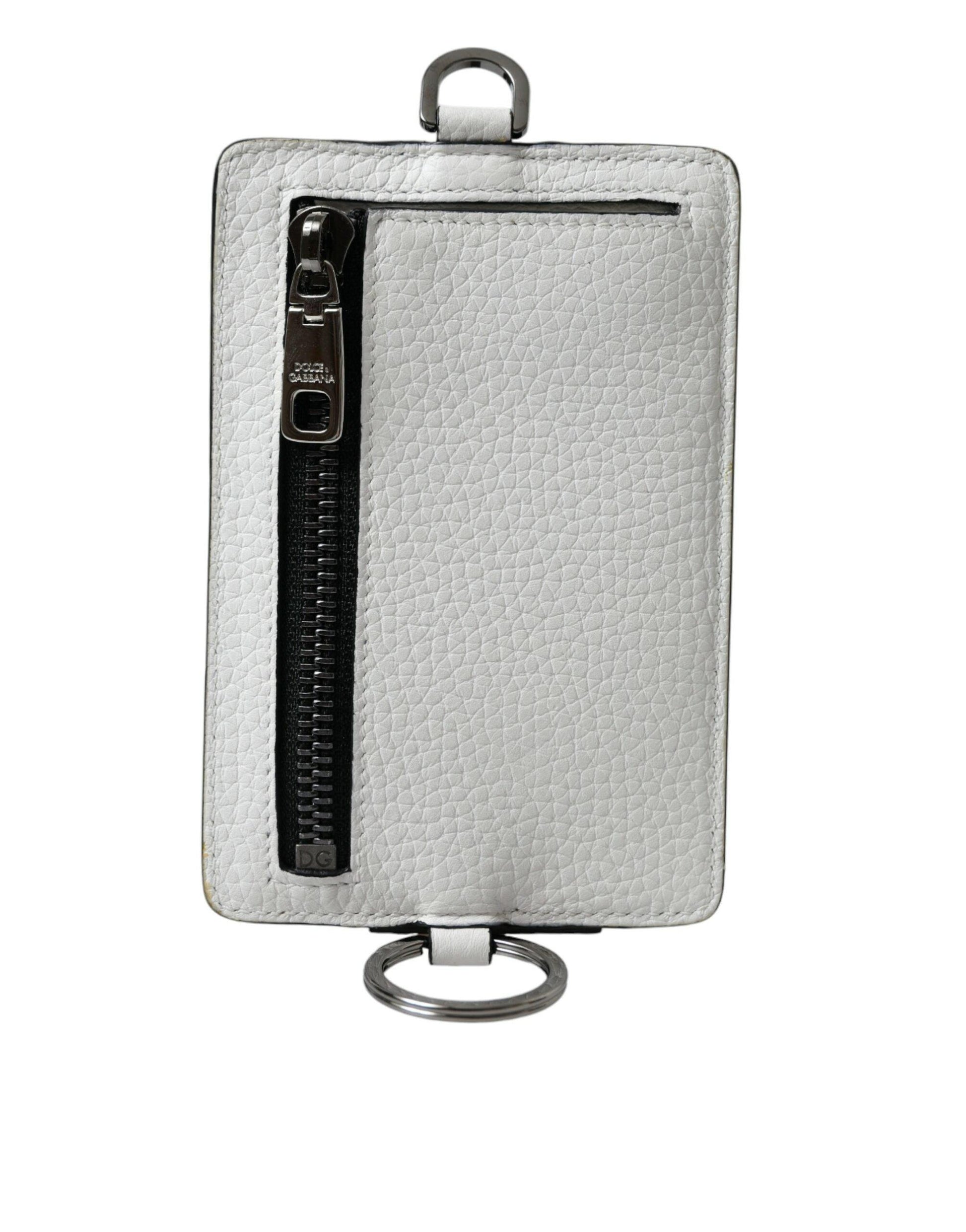 Dolce & Gabbana White Calf Leather Lanyard Logo Card Holder Wallet - Arichezz.store