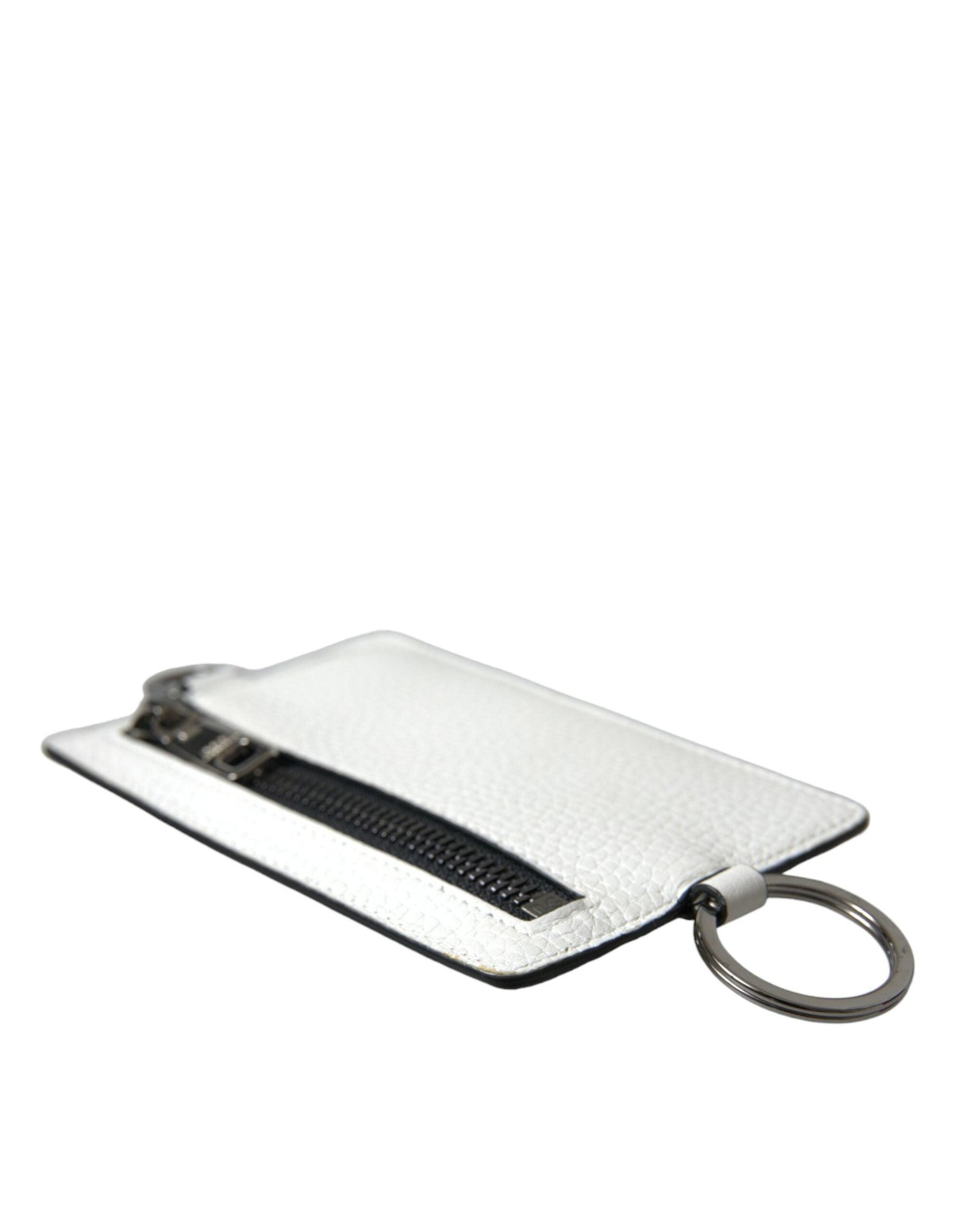 Dolce & Gabbana White Calf Leather Lanyard Logo Card Holder Wallet - Arichezz.store