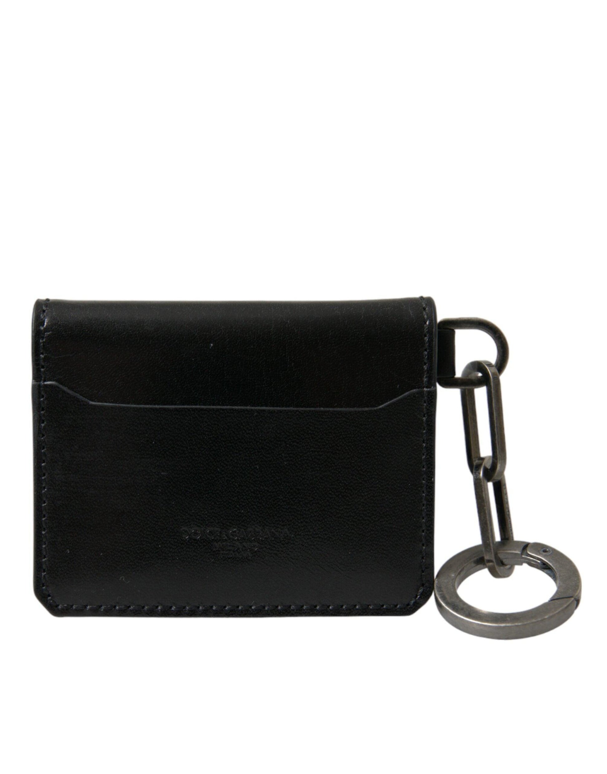 Dolce & Gabbana Black Leather Bifold Logo Card Holder Keyring Wallet - Arichezz.store