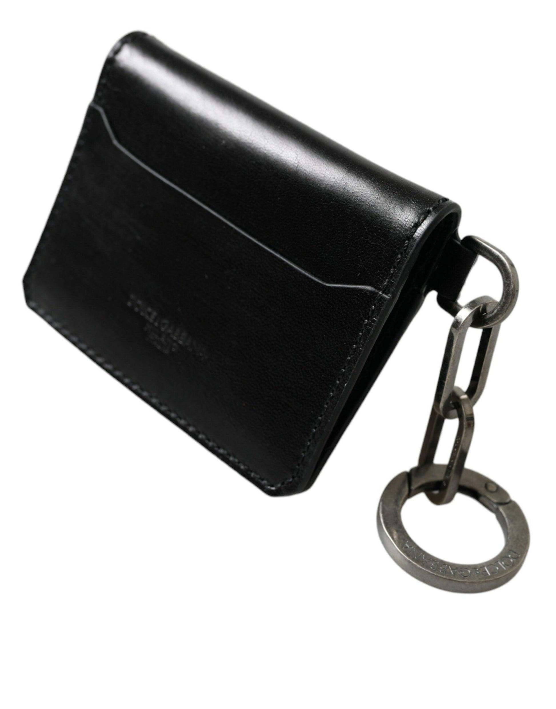 Dolce & Gabbana Black Leather Bifold Logo Card Holder Keyring Wallet - Arichezz.store