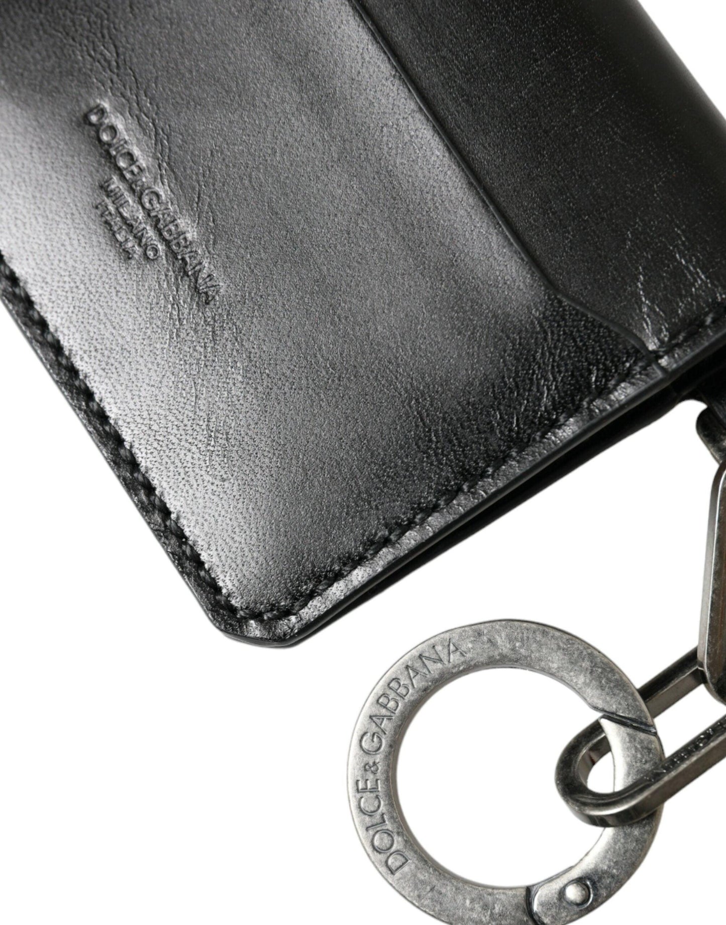 Dolce & Gabbana Black Leather Bifold Logo Card Holder Keyring Wallet - Arichezz.store