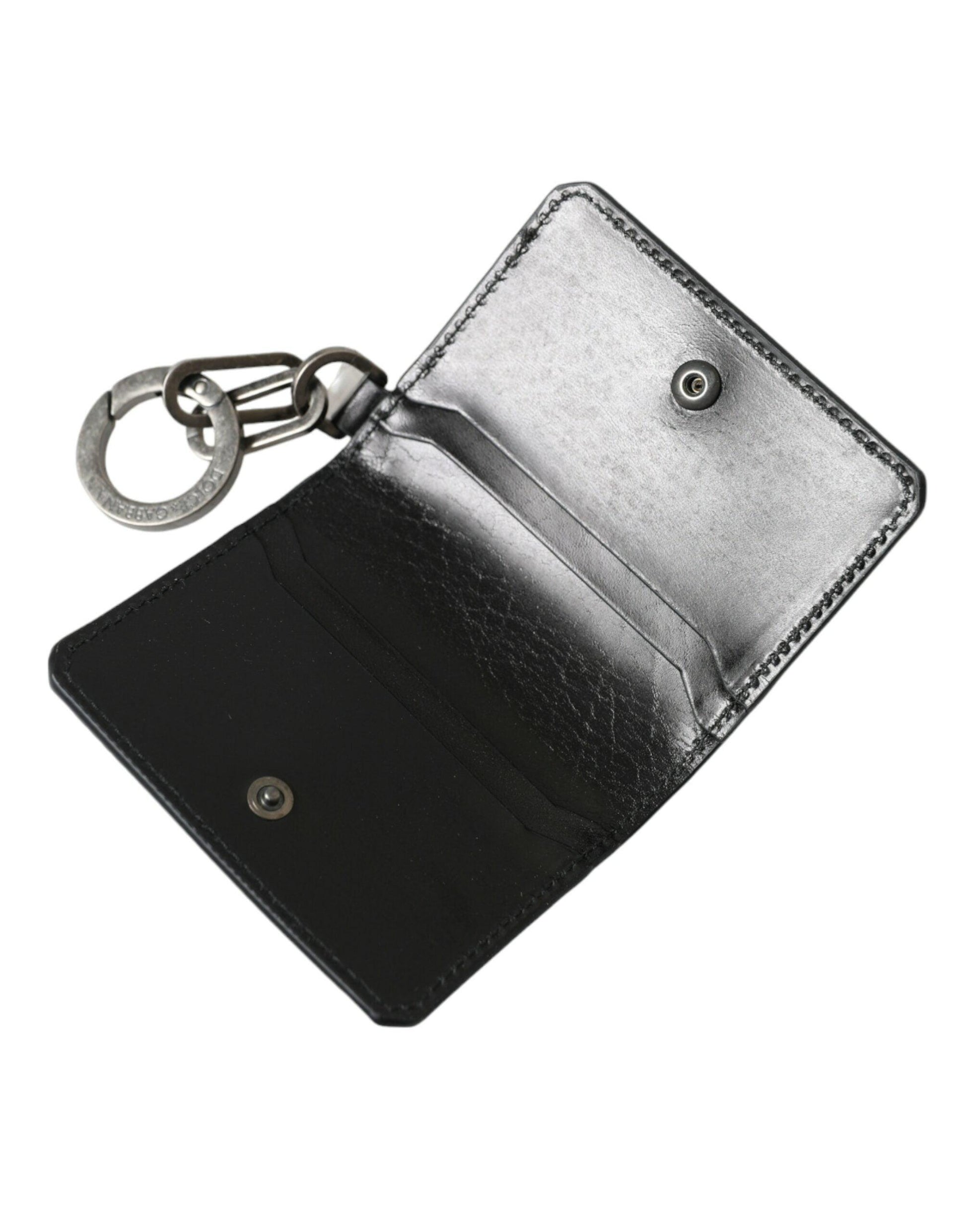 Dolce & Gabbana Black Leather Bifold Logo Card Holder Keyring Wallet - Arichezz.store