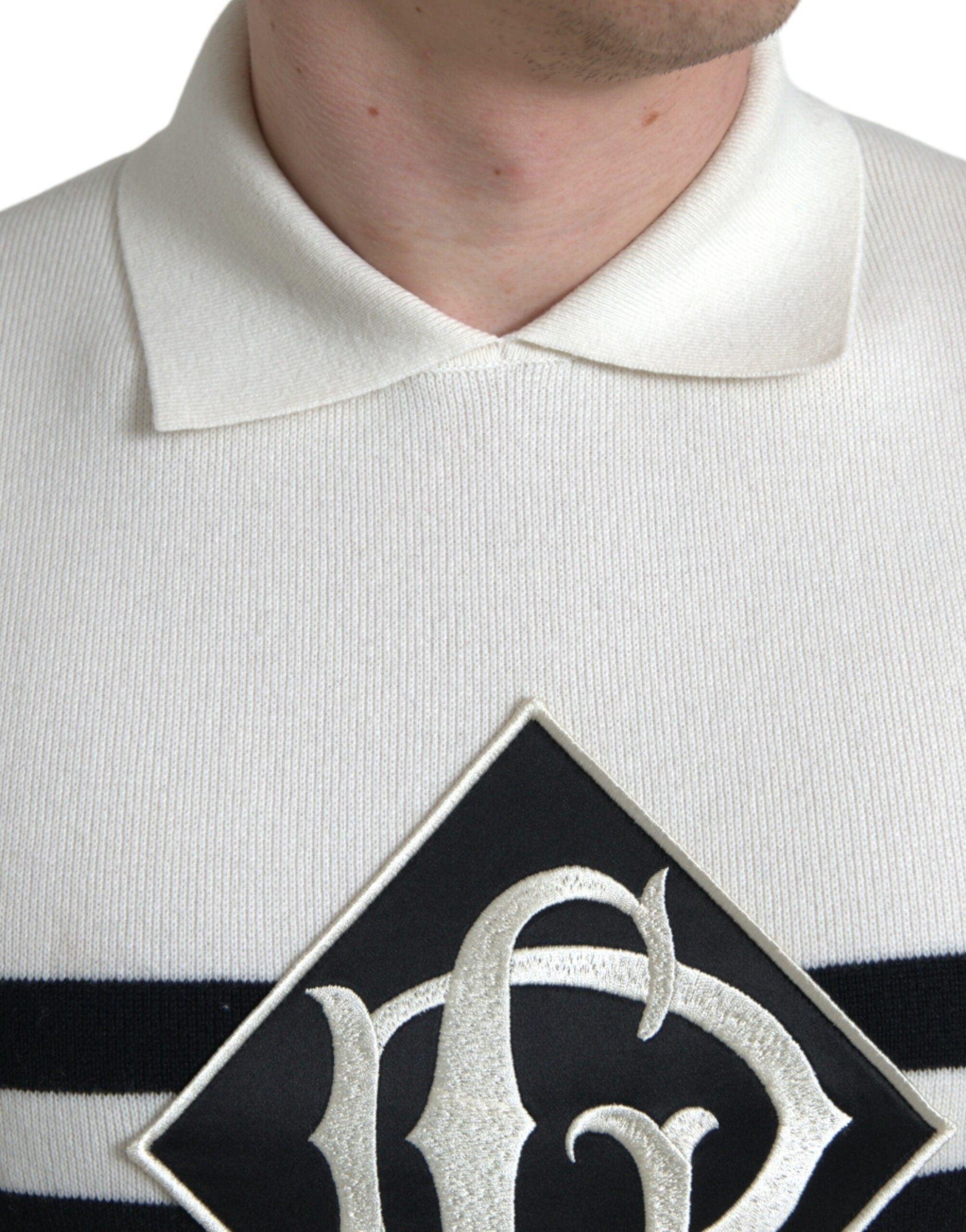 Dolce & Gabbana White DG Logo Collared Henley Shirt T-shirt - Arichezz.store