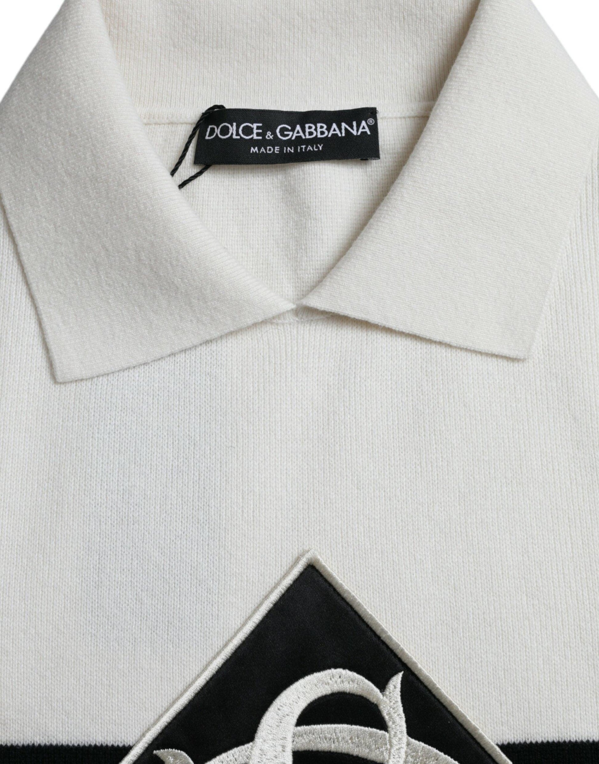 Dolce & Gabbana White DG Logo Collared Henley Shirt T-shirt - Arichezz.store