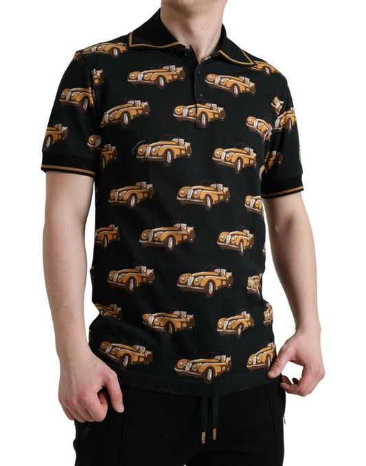 Dolce & Gabbana Black Car Print Short Sleeve Polo T-shirt - Arichezz.store