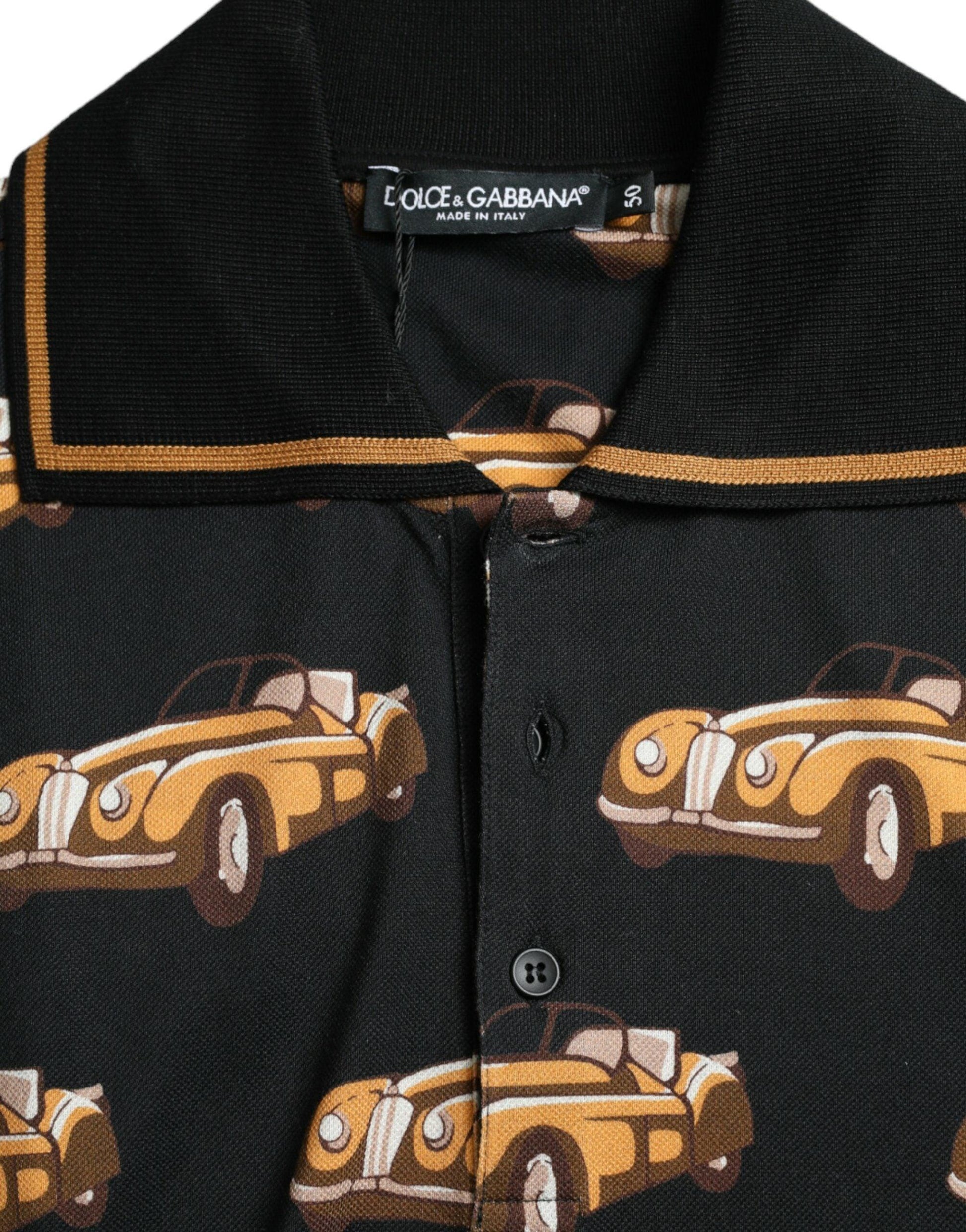 Dolce & Gabbana Black Car Print Short Sleeve Polo T-shirt - Arichezz.store