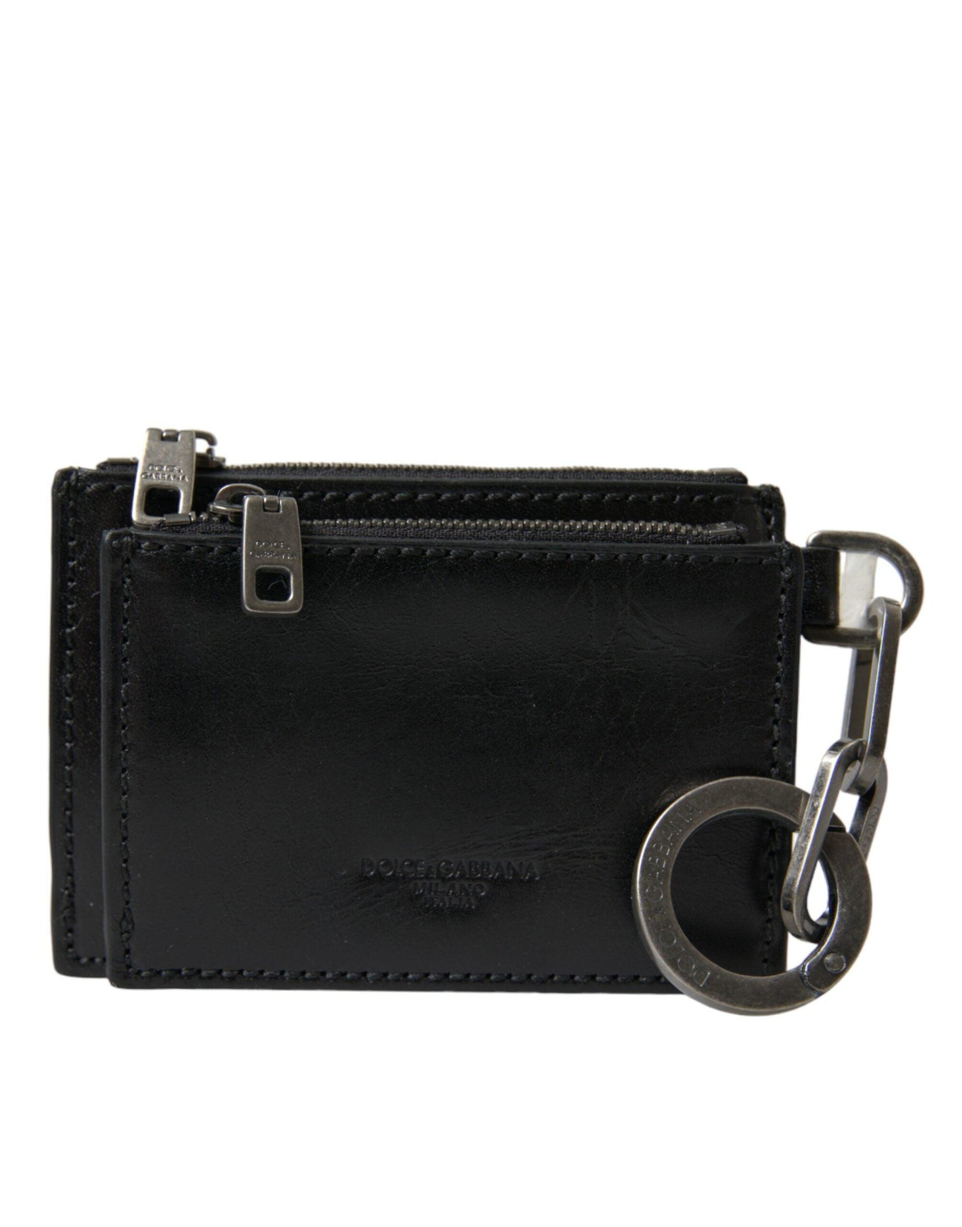 Dolce & Gabbana Black Leather Zip Logo Keyring Coin Purse Keyring Wallet - Arichezz.store