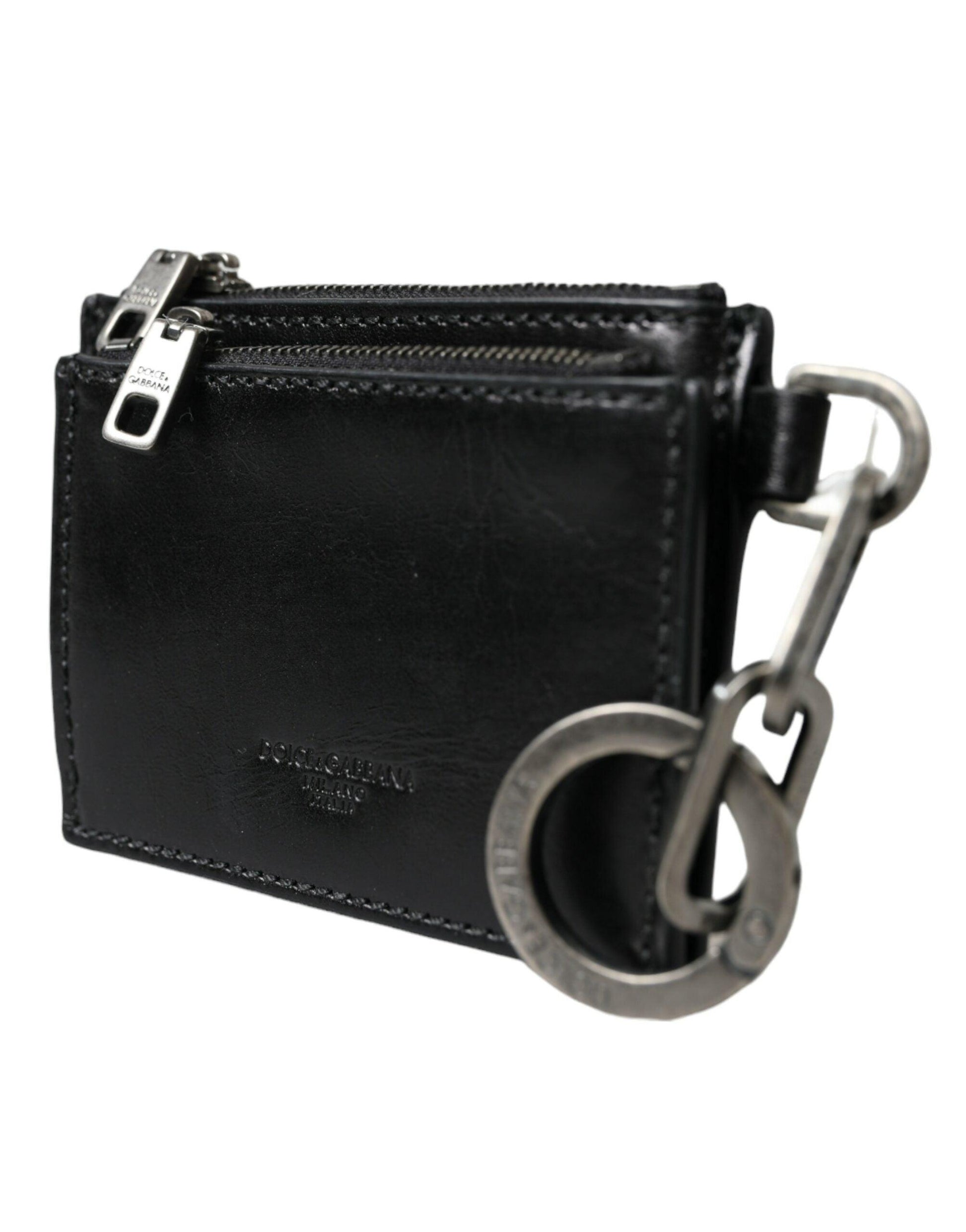 Dolce & Gabbana Black Leather Zip Logo Keyring Coin Purse Keyring Wallet - Arichezz.store