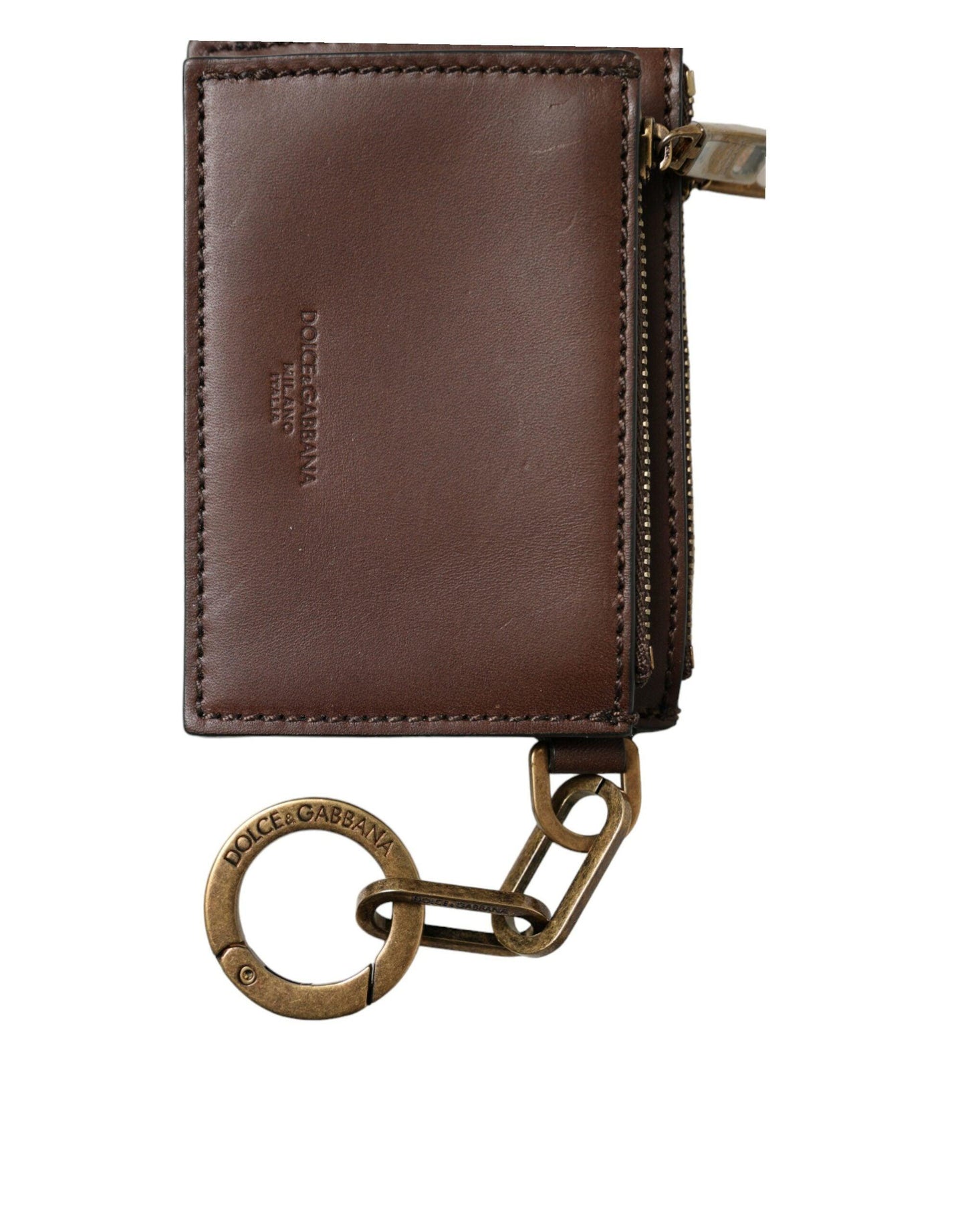 Dolce & Gabbana Brown Leather Zip Logo Keyring Coin Purse Keyring Wallet - Arichezz.store