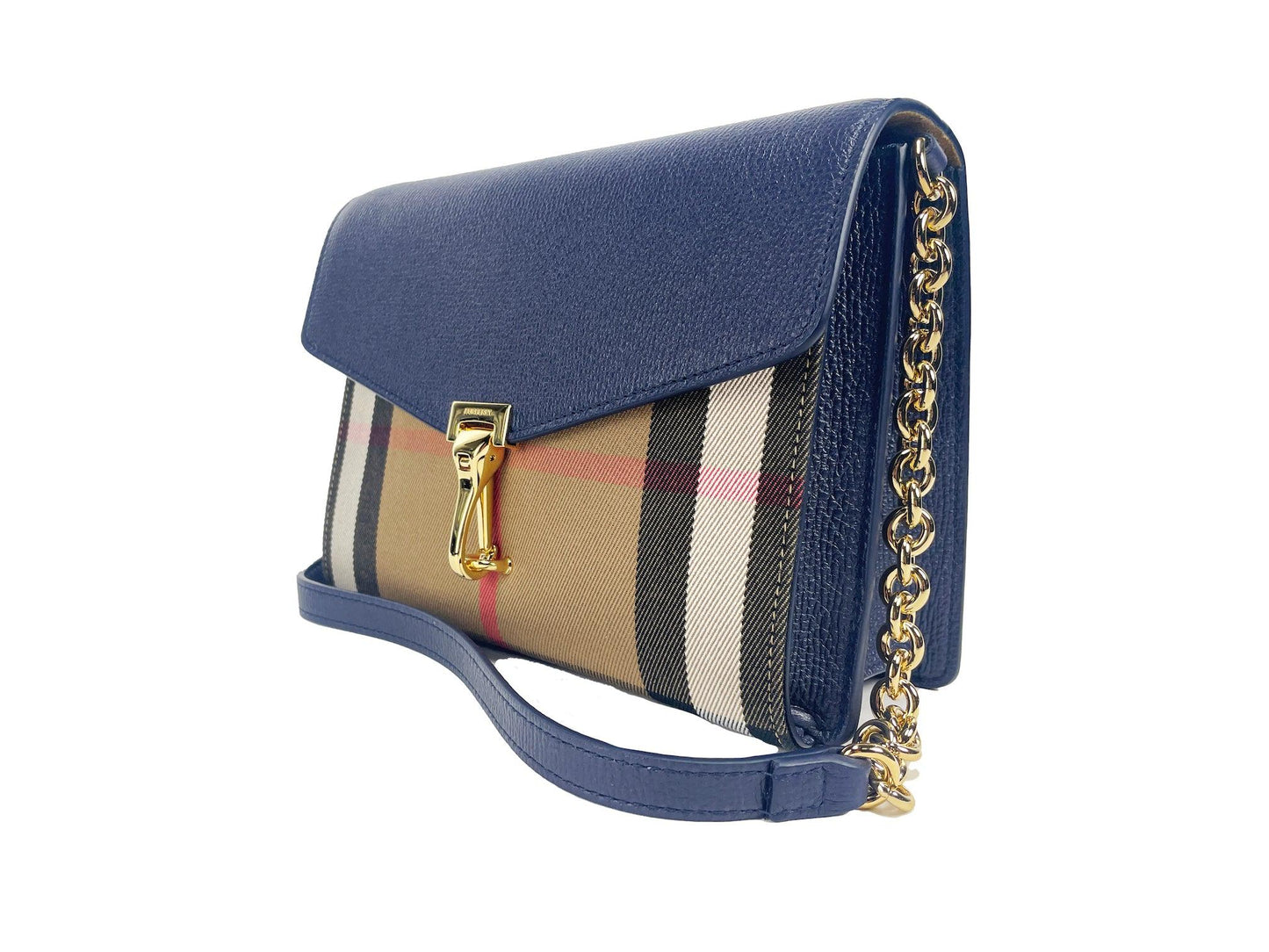 Burberry Macken Small Regency Blue House Check Leather Crossbody Bag - Arichezz.store