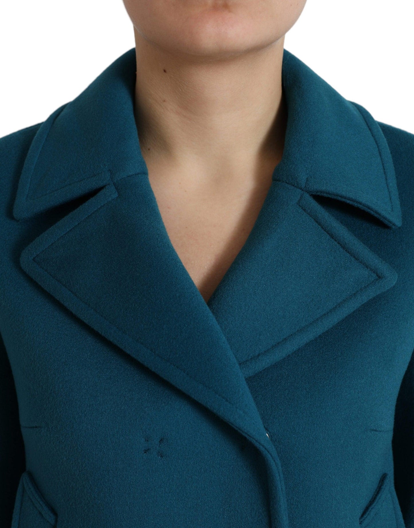 Dolce & Gabbana Blue Wool Cashmere Short Trench Coat - Arichezz.store