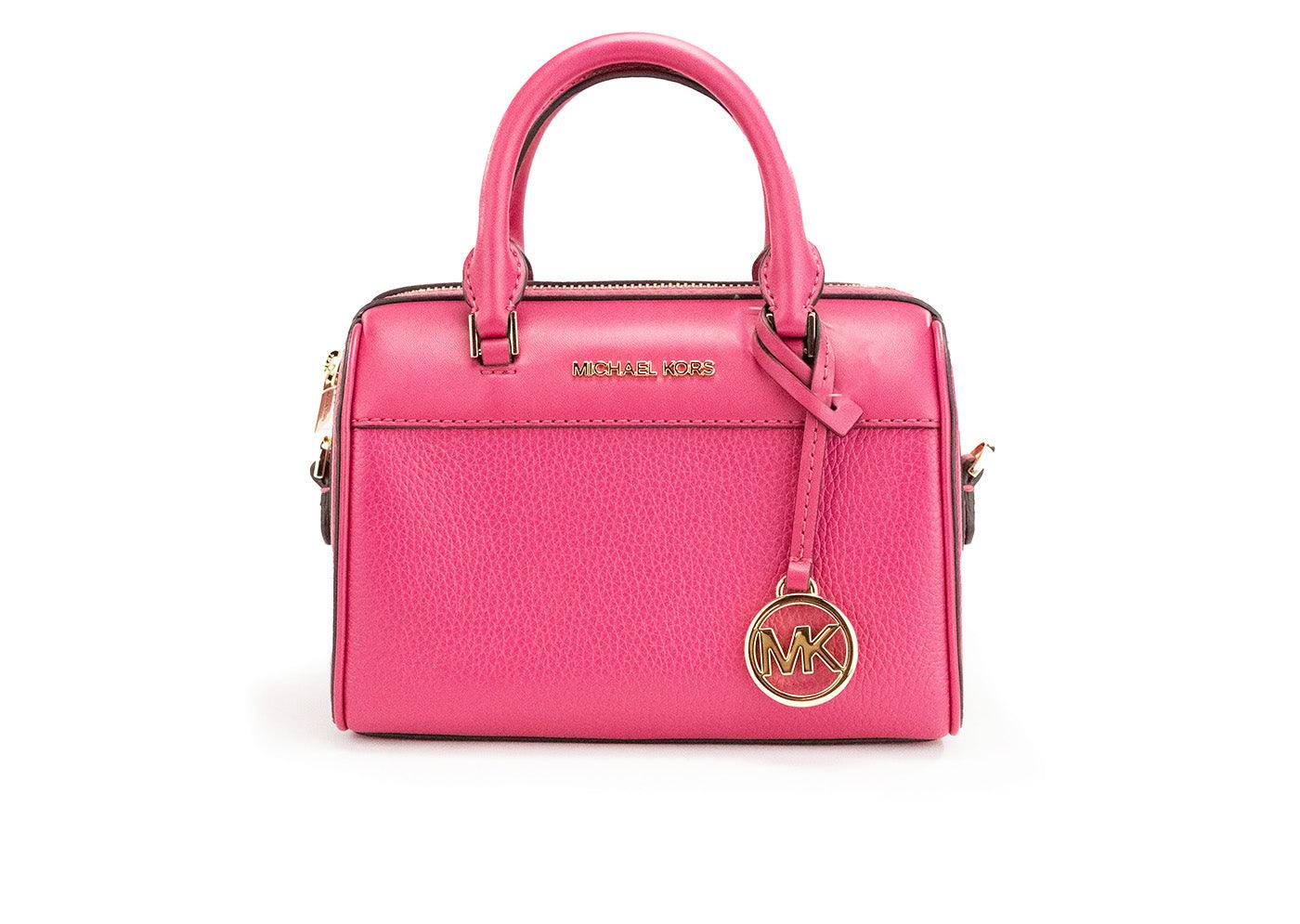 Michael Kors Travel XS Carmine Pink Leather Duffle Crossbody Handbag Purse - Arichezz.store