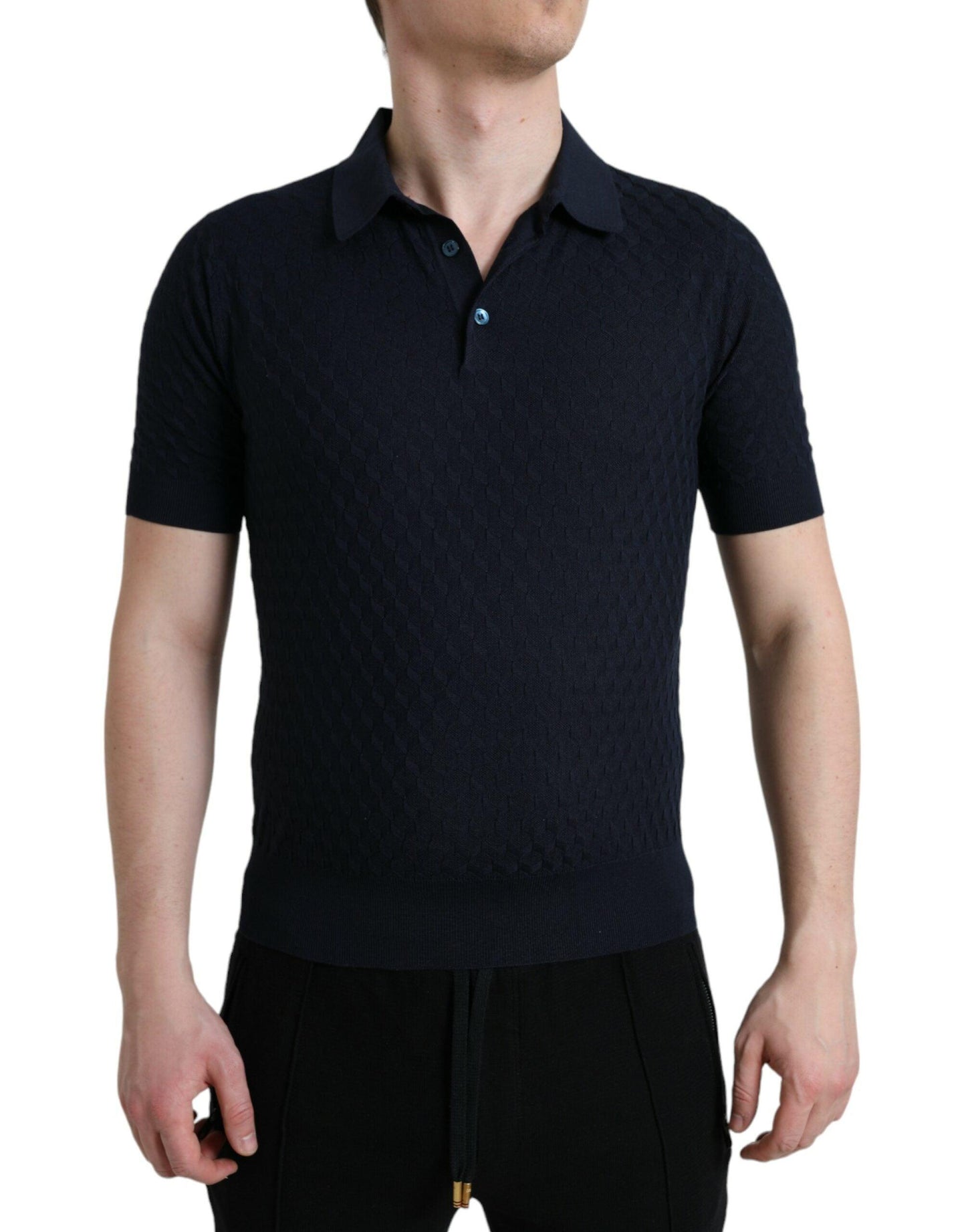 Dolce & Gabbana Dark Blue Collared Short Sleeve Polo T-shirt - Arichezz.store