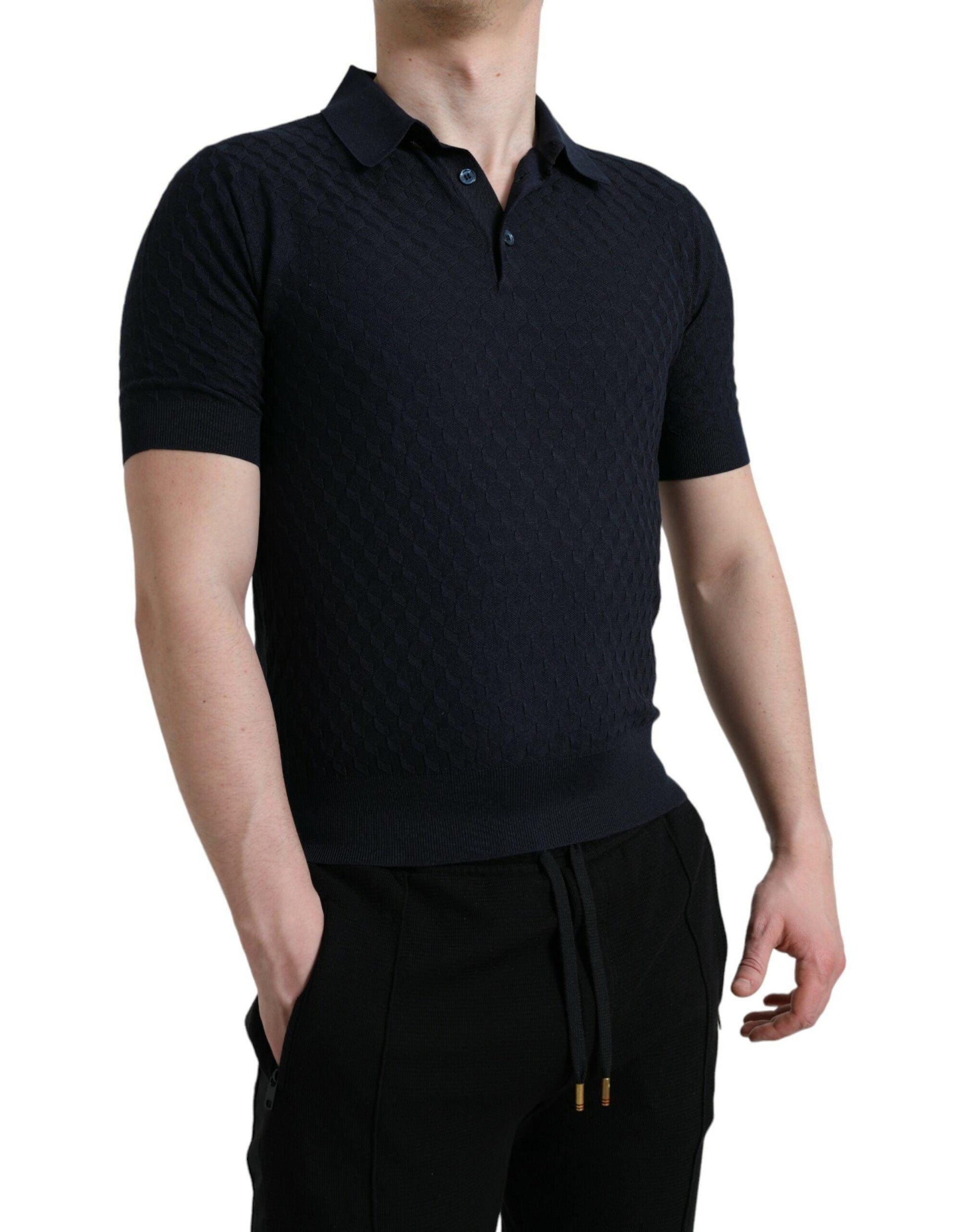 Dolce & Gabbana Dark Blue Collared Short Sleeve Polo T-shirt - Arichezz.store