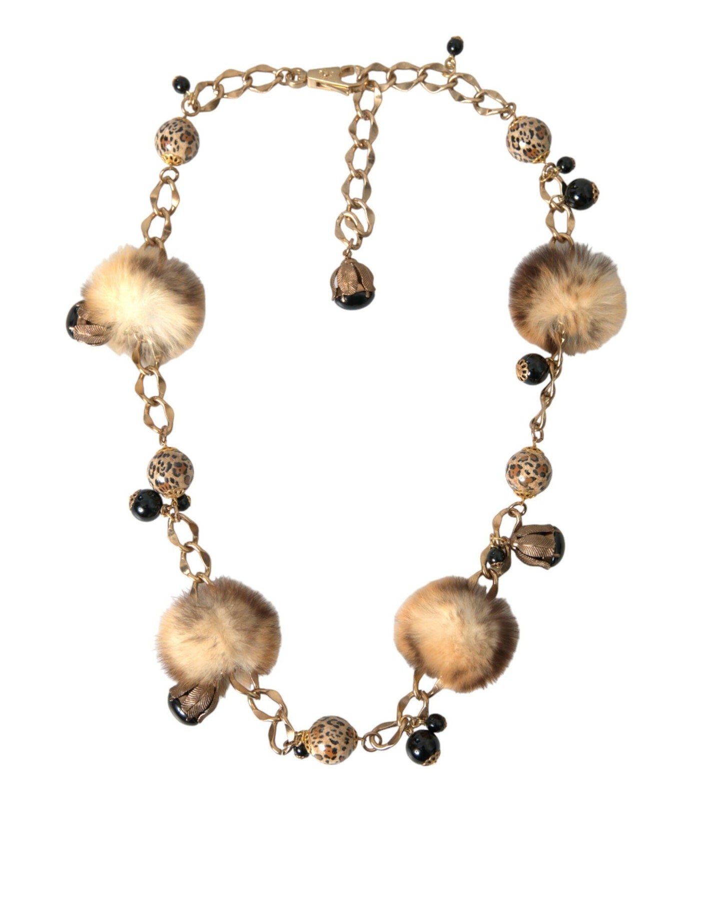 Dolce & Gabbana Gold Brass Leopard Fur Pearl Collier Chain Belt - Arichezz.store