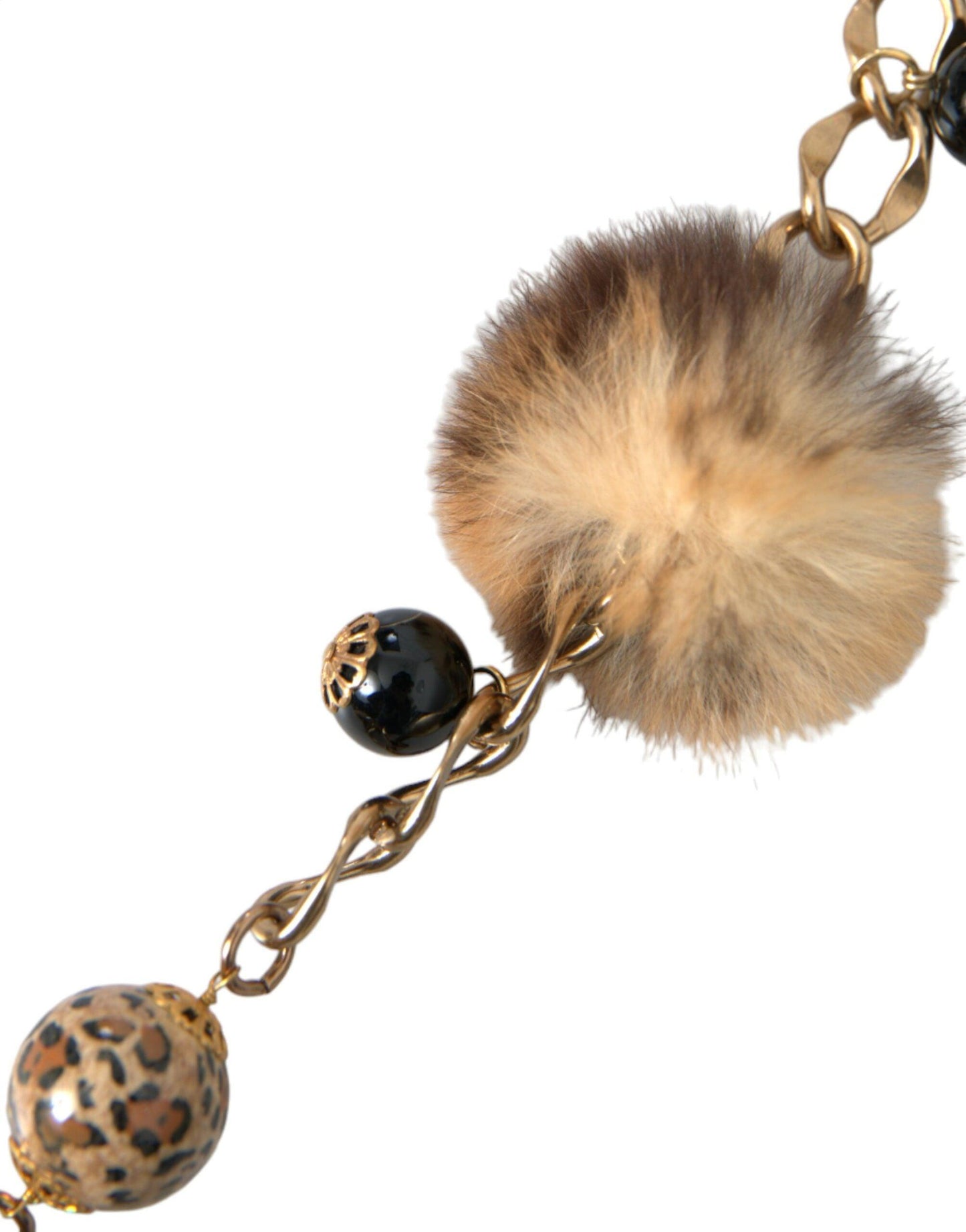 Dolce & Gabbana Gold Brass Leopard Fur Pearl Collier Chain Belt - Arichezz.store