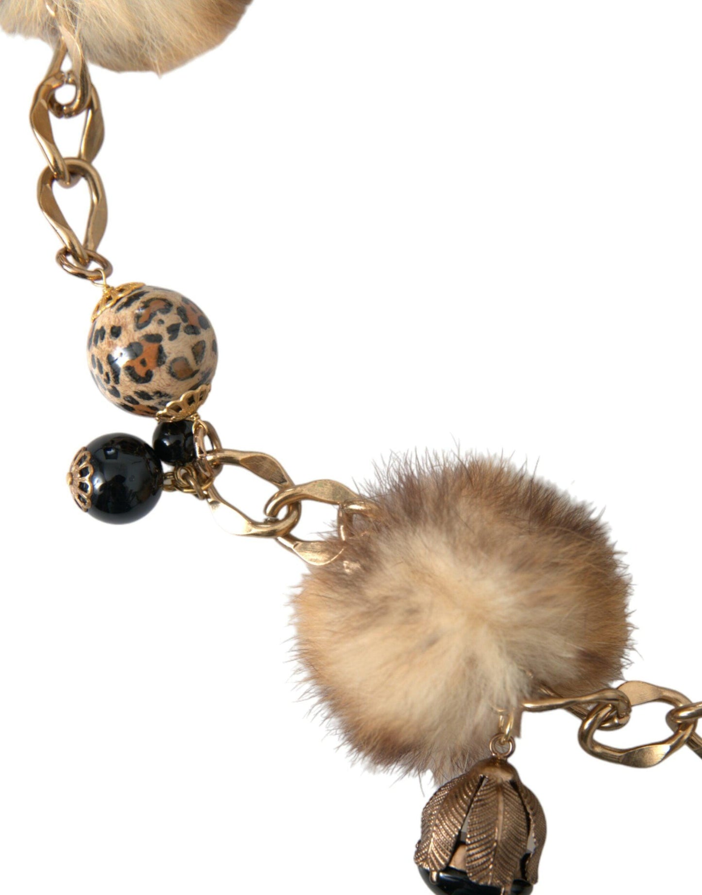 Dolce & Gabbana Gold Brass Leopard Fur Pearl Collier Chain Belt - Arichezz.store