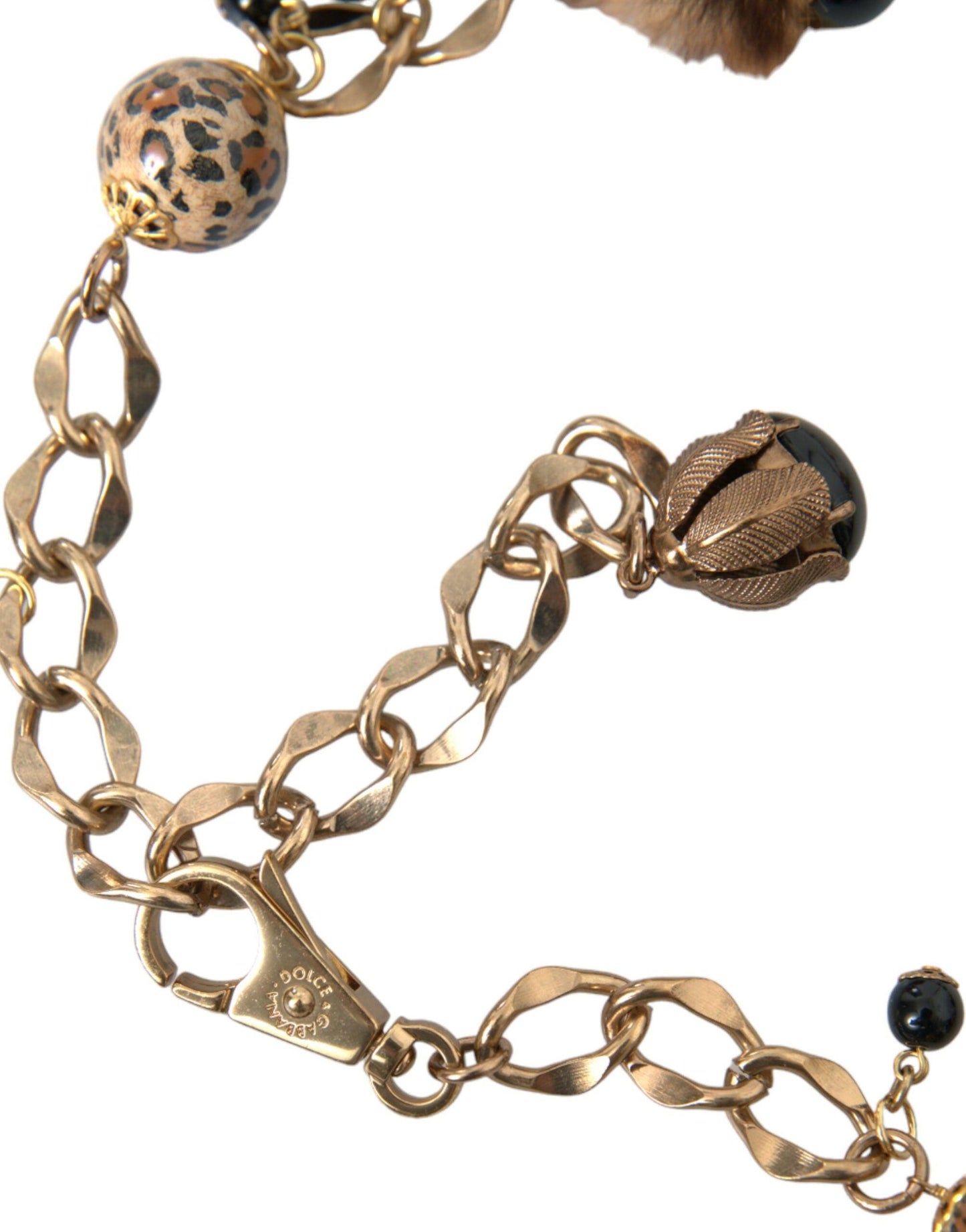 Dolce & Gabbana Gold Brass Leopard Fur Pearl Collier Chain Belt - Arichezz.store