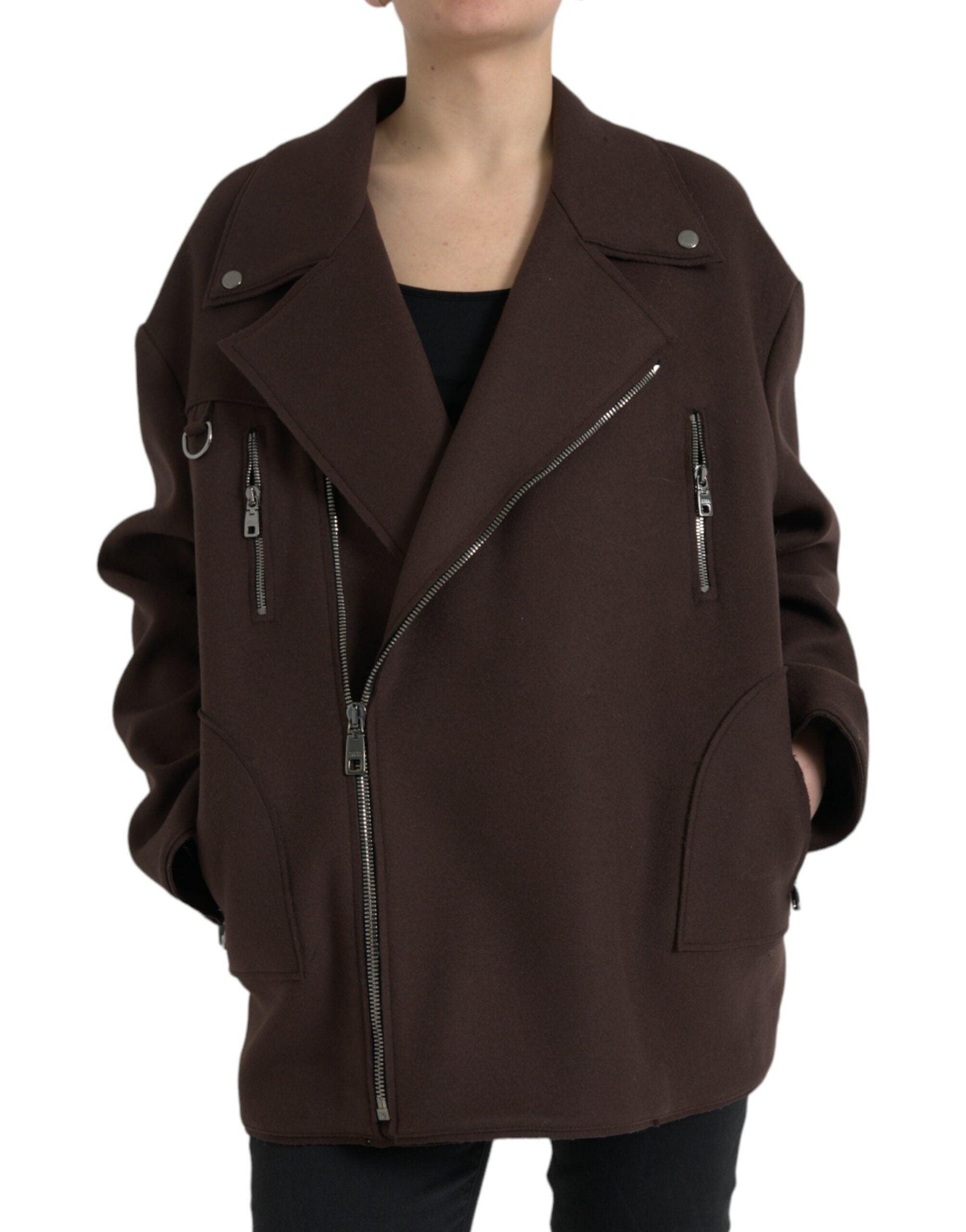 Dolce & Gabbana Brown Wool Biker Jacket - Arichezz.store