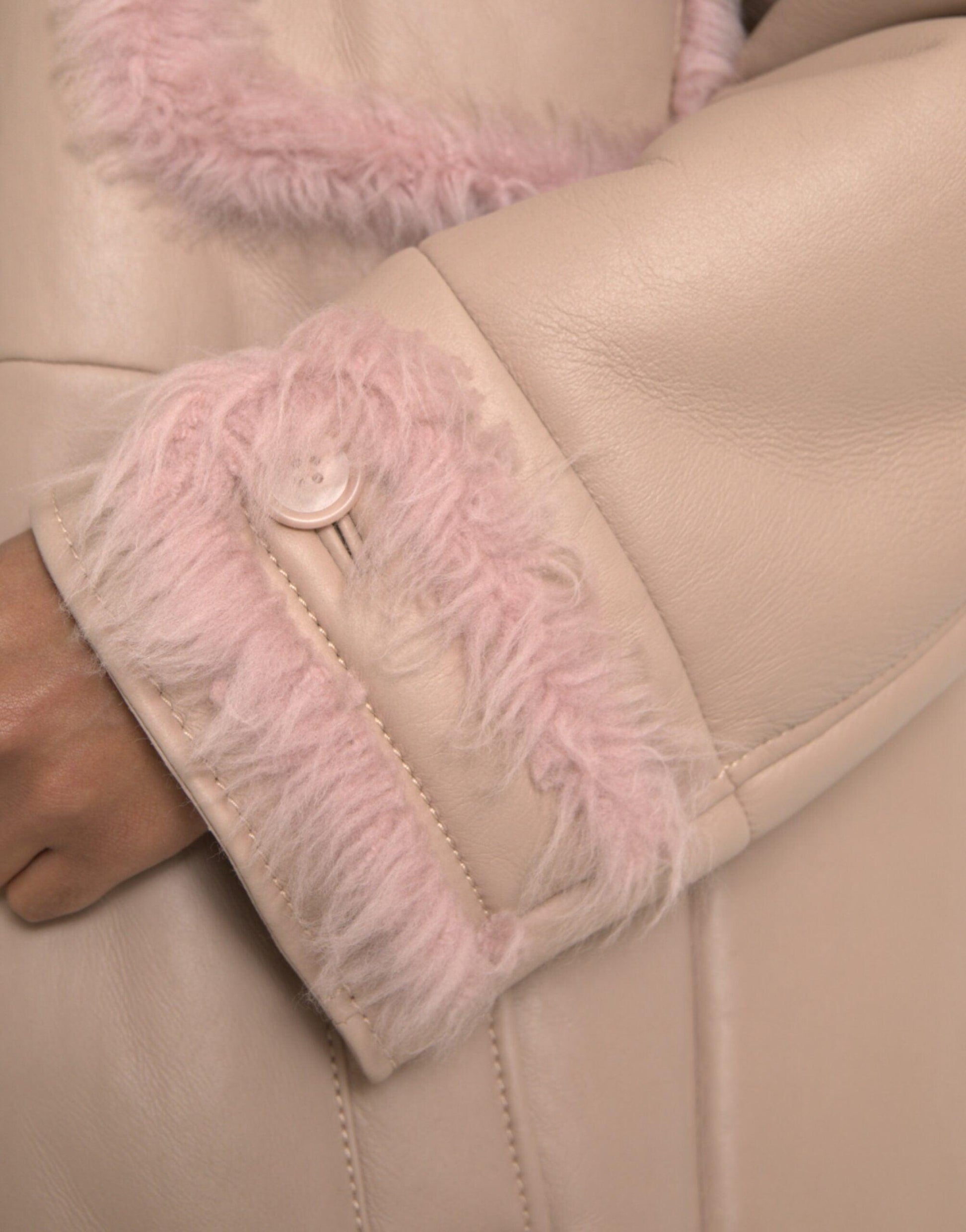 Dolce & Gabbana Beige Pink Lamb Leather Shearling Coat Jacket - Arichezz.store