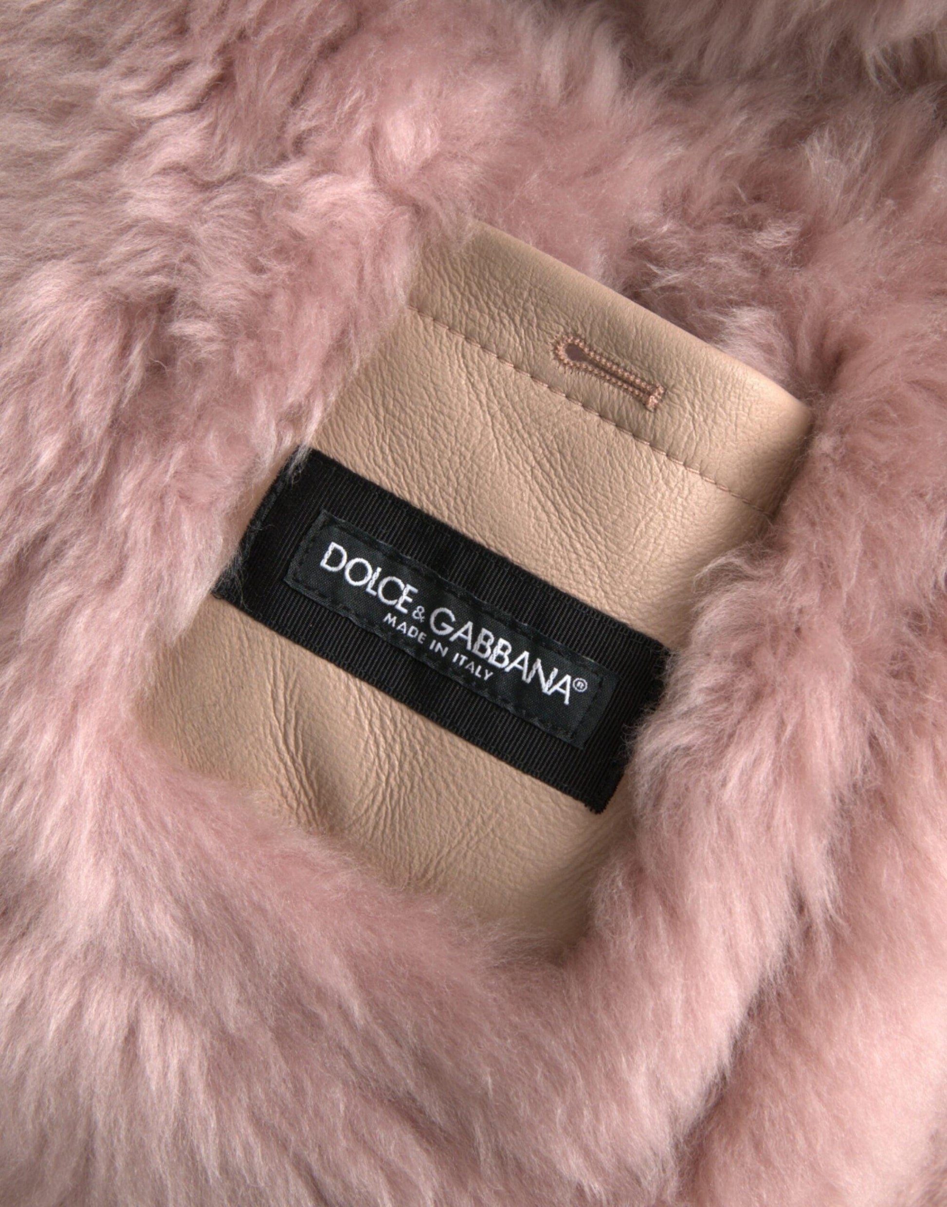 Dolce & Gabbana Beige Pink Lamb Leather Shearling Coat Jacket - Arichezz.store