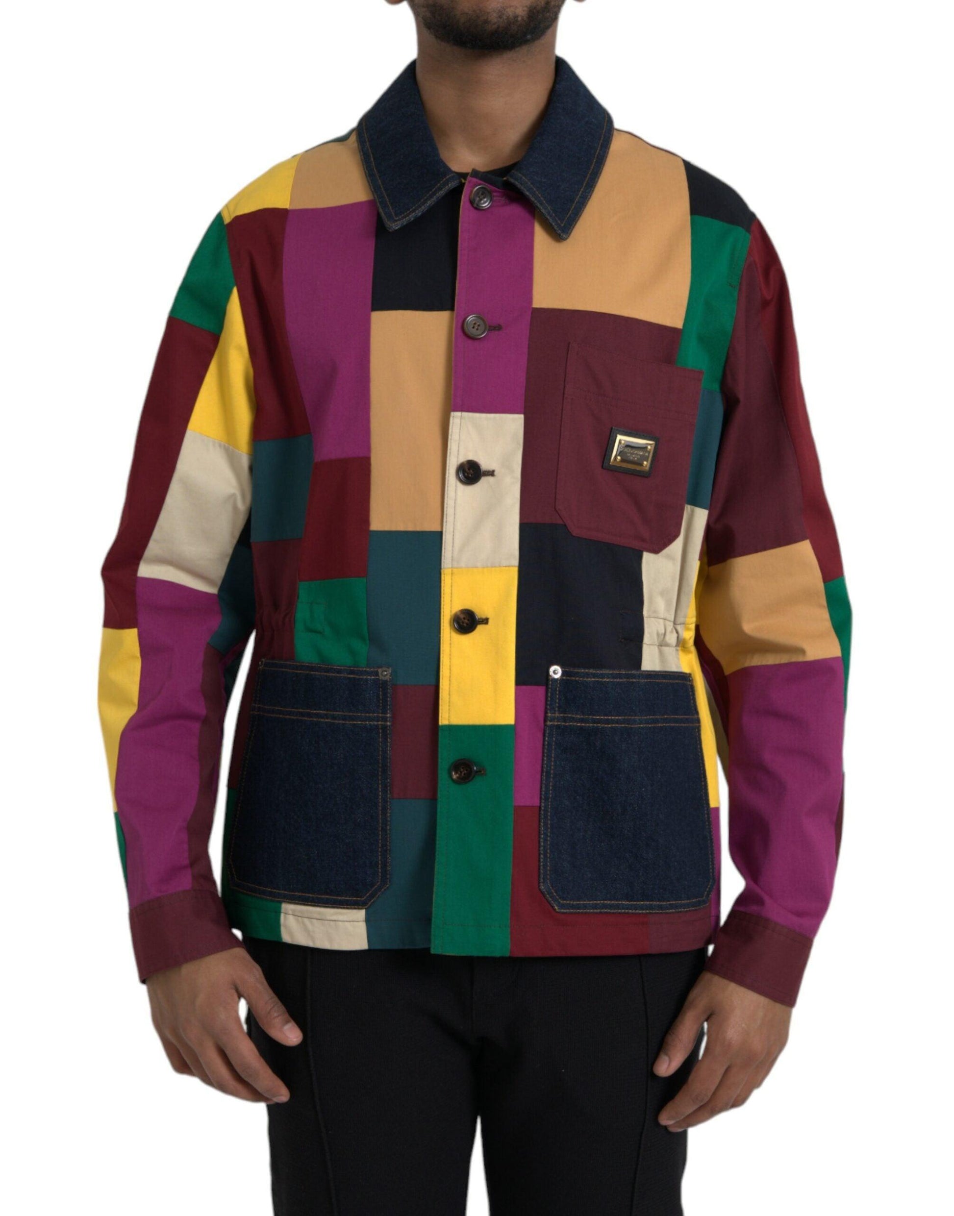 Dolce & Gabbana Multicolor Patchwork Cotton Collared Jacket - Arichezz.store