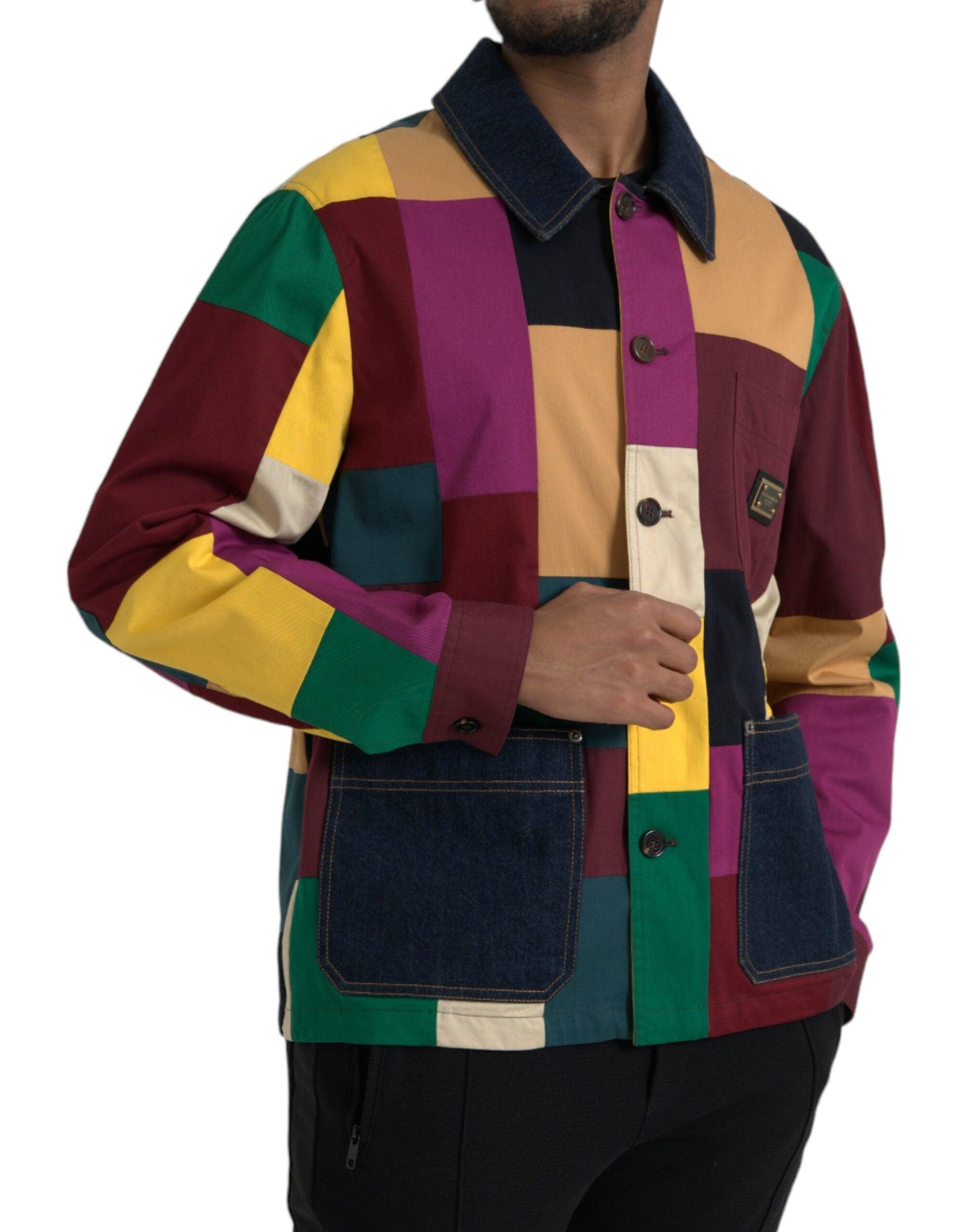 Dolce & Gabbana Multicolor Patchwork Cotton Collared Jacket - Arichezz.store