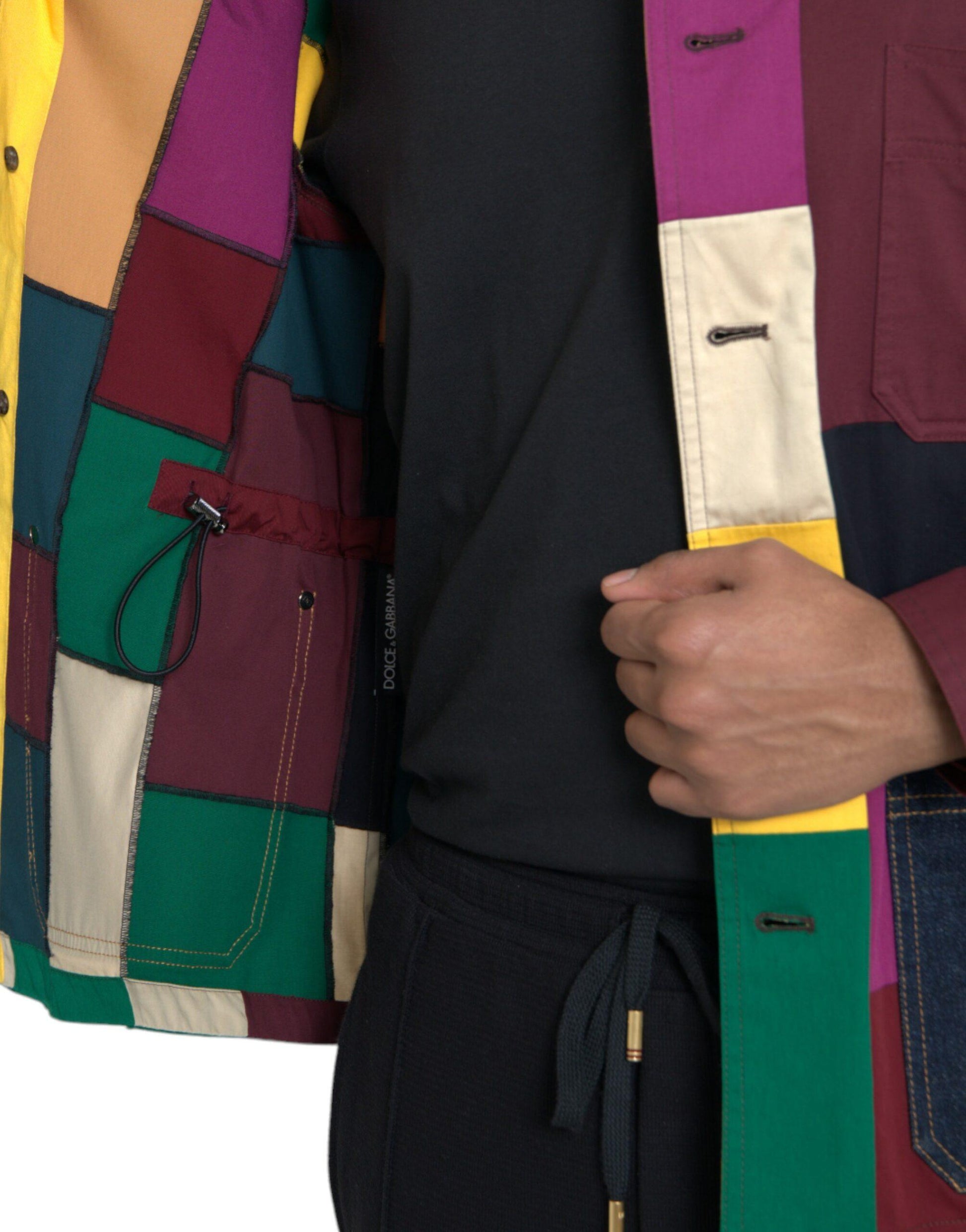 Dolce & Gabbana Multicolor Patchwork Cotton Collared Jacket - Arichezz.store