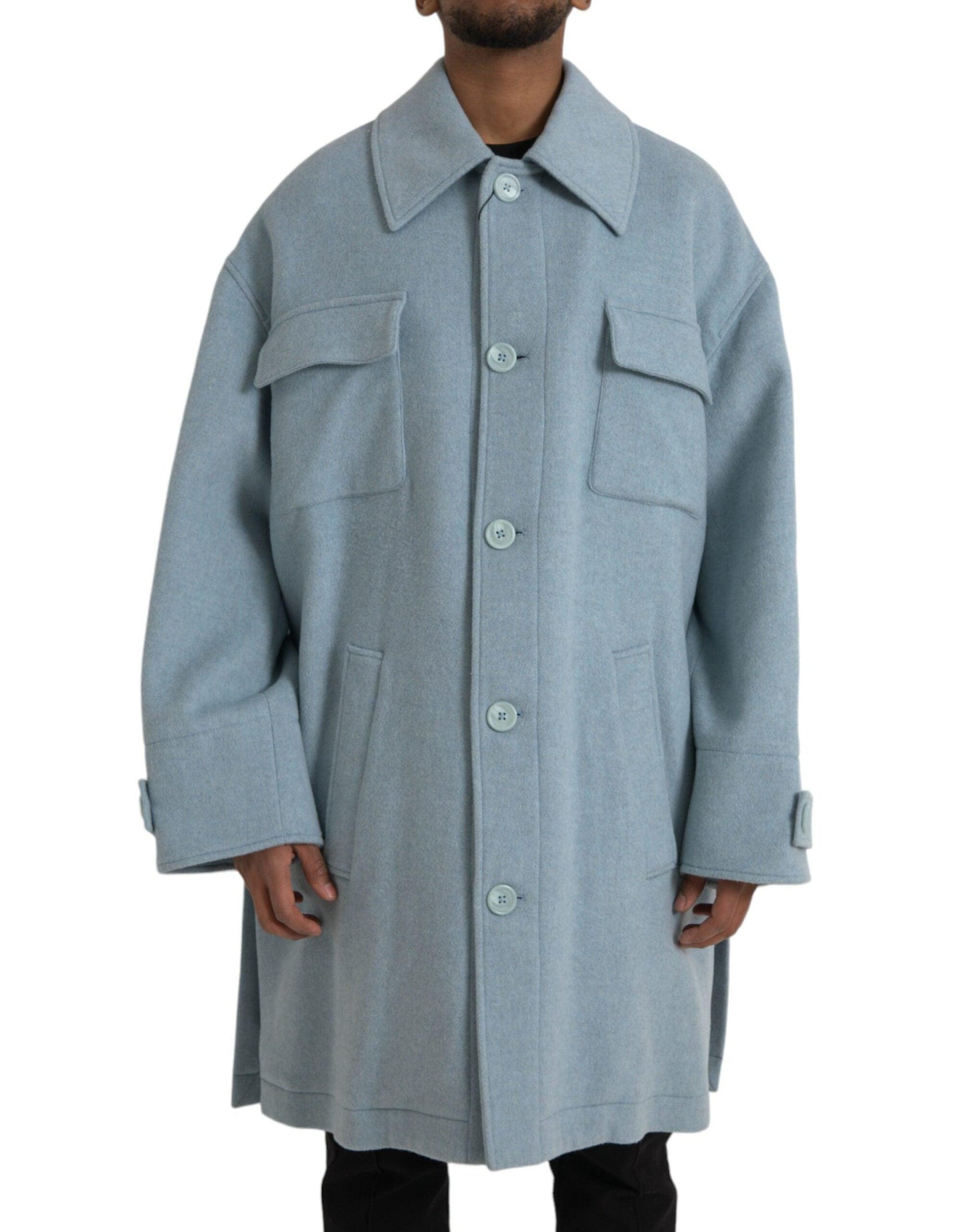 Dolce & Gabbana Light Blue Wool Button Trench Coat Jacket - Arichezz.store