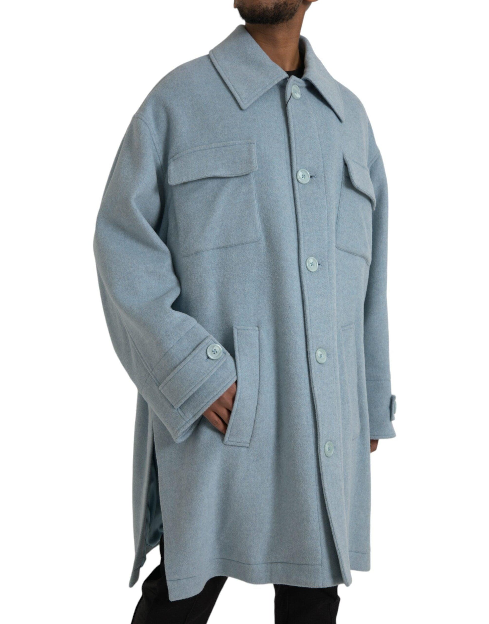 Dolce & Gabbana Light Blue Wool Button Trench Coat Jacket - Arichezz.store