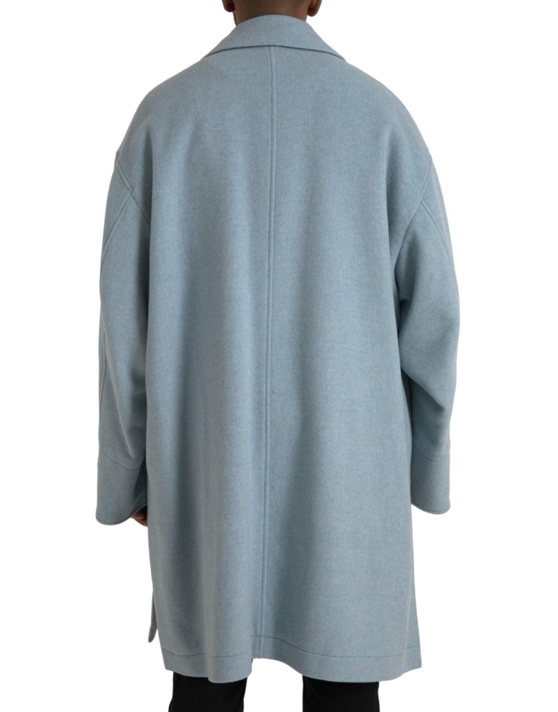 Dolce & Gabbana Light Blue Wool Button Trench Coat Jacket - Arichezz.store