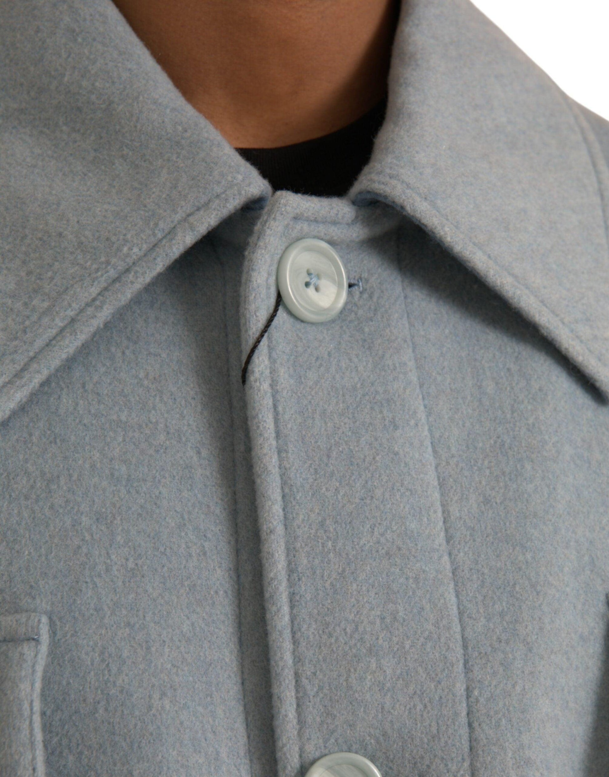 Dolce & Gabbana Light Blue Wool Button Trench Coat Jacket - Arichezz.store