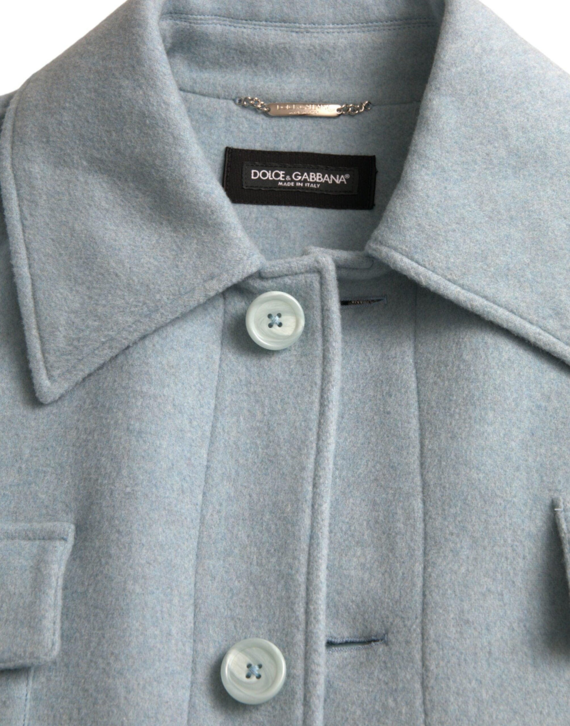 Dolce & Gabbana Light Blue Wool Button Trench Coat Jacket - Arichezz.store