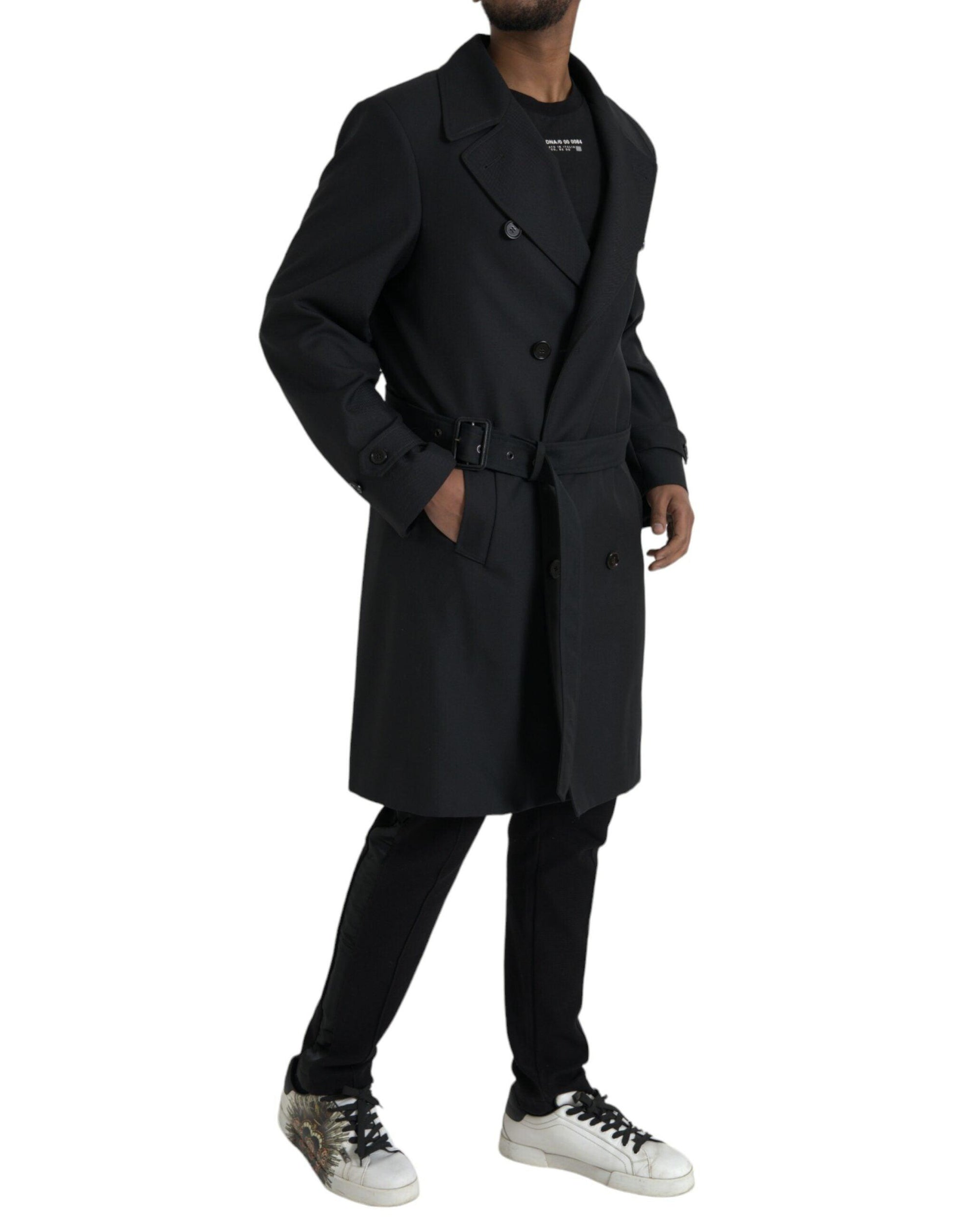 Dolce & Gabbana Black Double Breasted Trench Coat Jacket - Arichezz.store