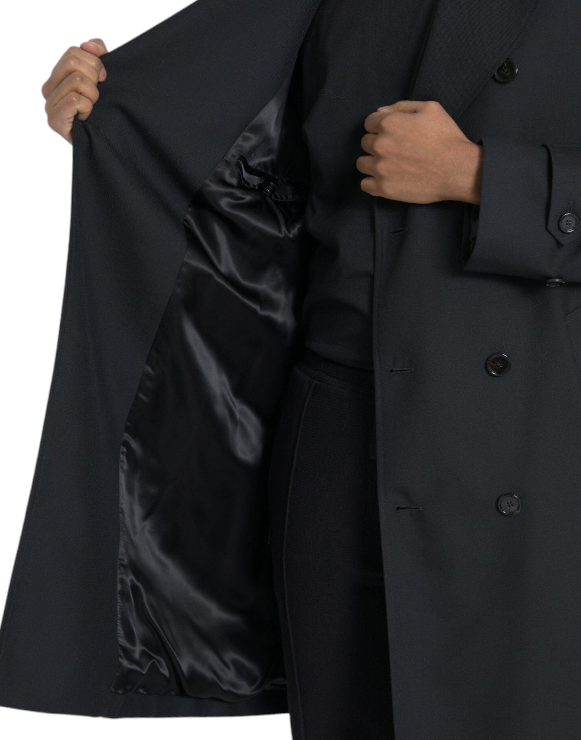 Dolce & Gabbana Black Double Breasted Trench Coat Jacket - Arichezz.store