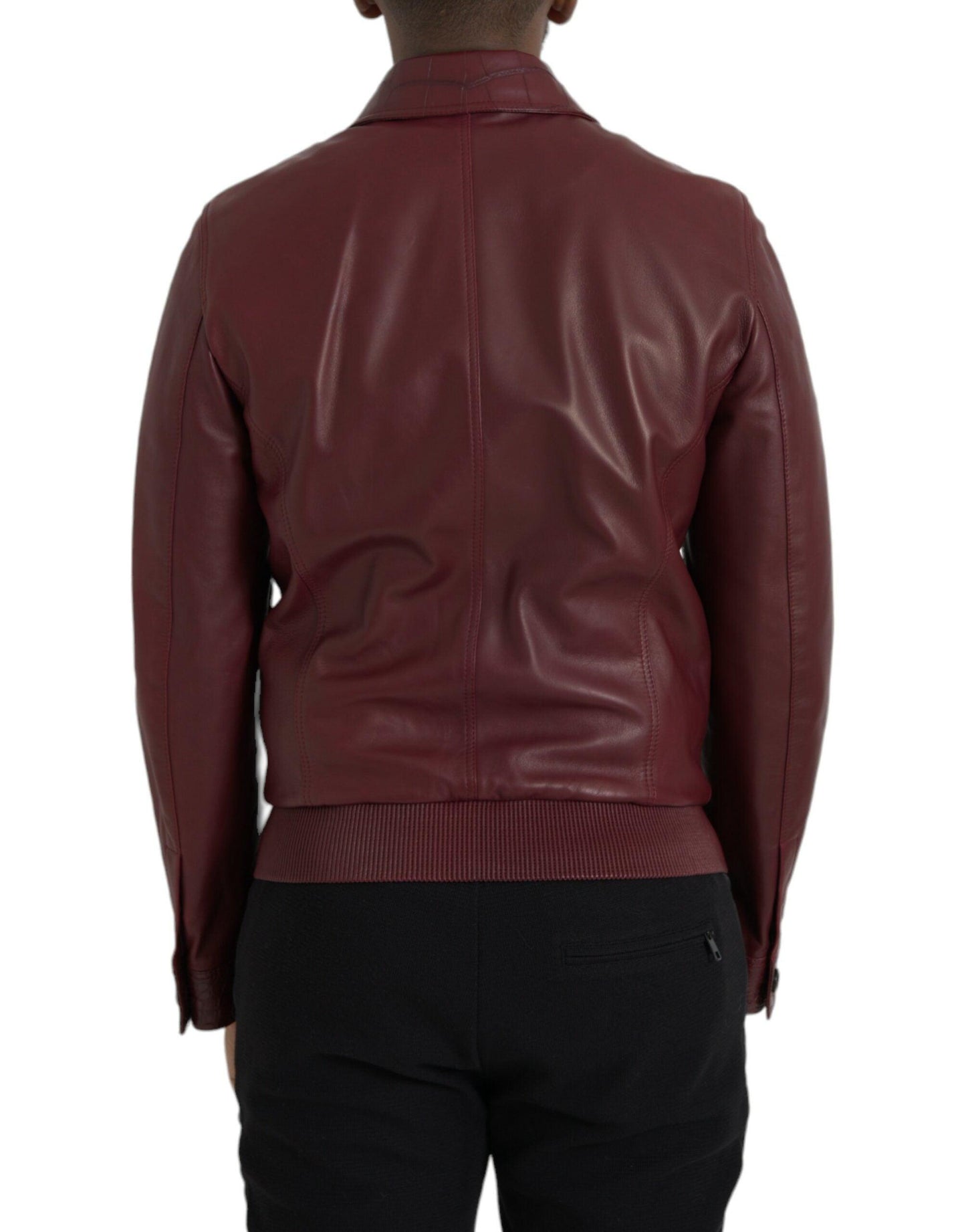 Dolce & Gabbana Maroon Exotic Leather Zip Biker Coat Jacket - Arichezz.store