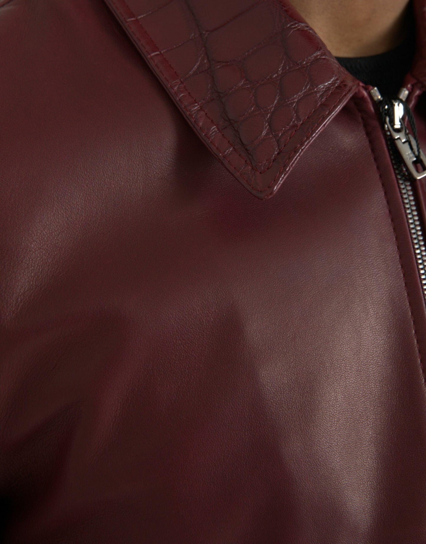 Dolce & Gabbana Maroon Exotic Leather Zip Biker Coat Jacket - Arichezz.store