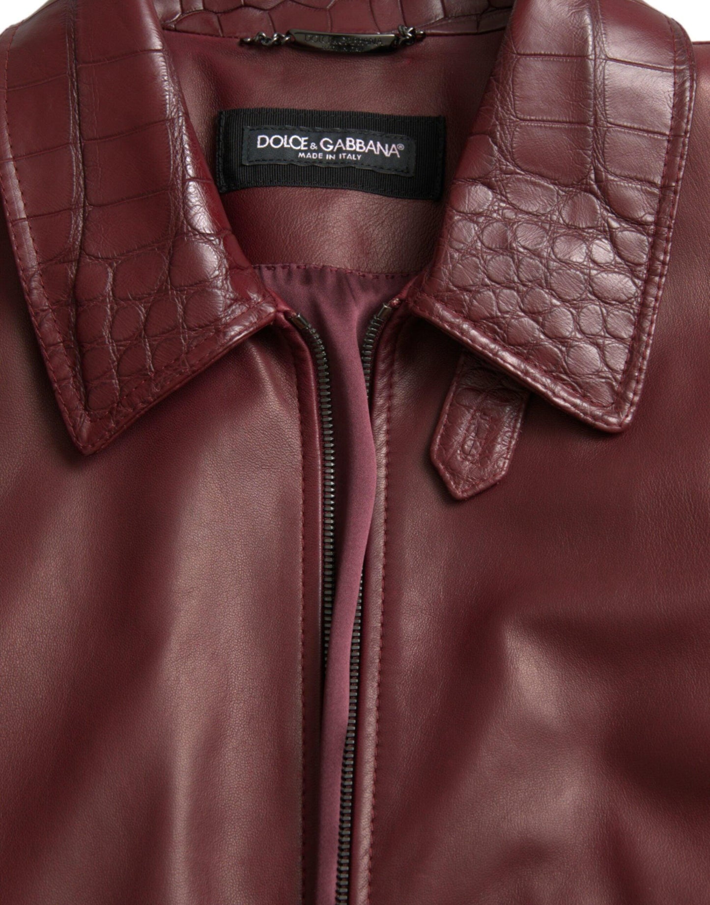 Dolce & Gabbana Maroon Exotic Leather Zip Biker Coat Jacket - Arichezz.store